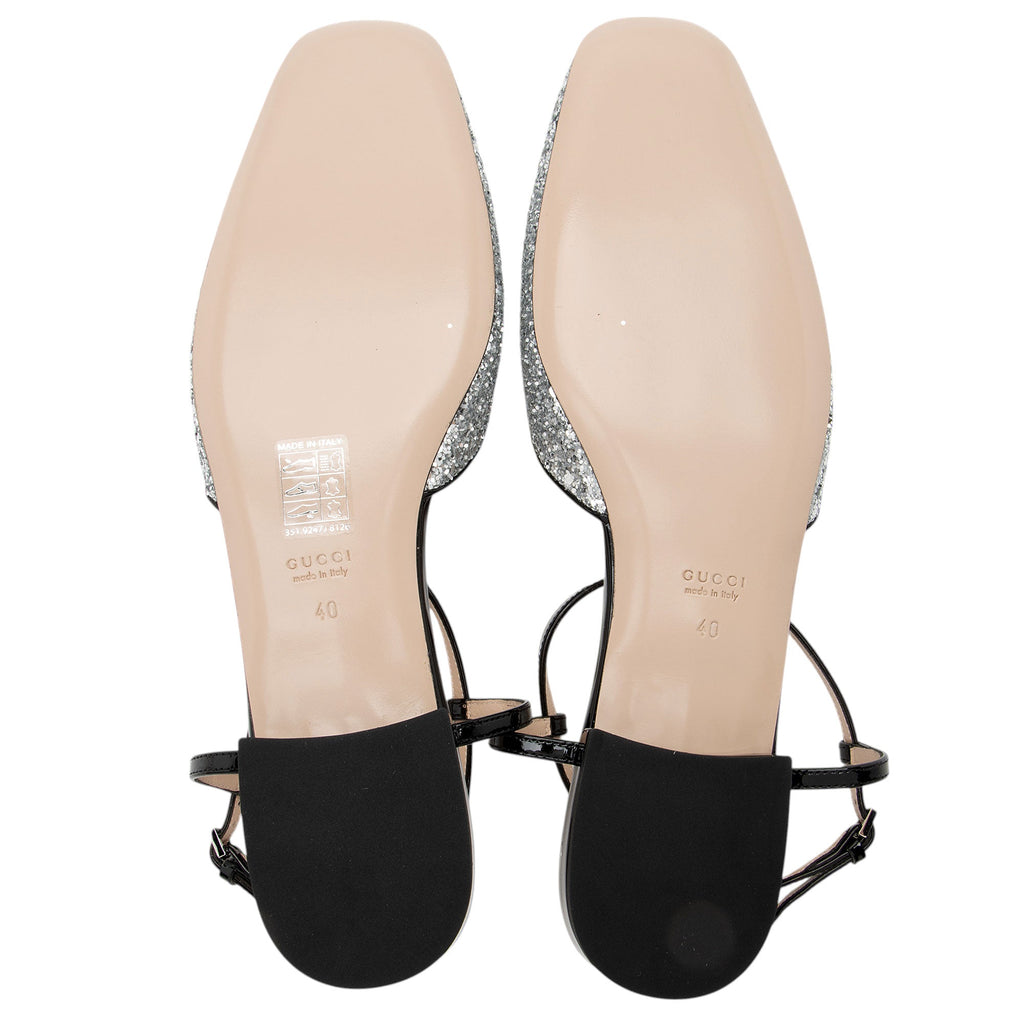 Gucci Calfskin Glitter Double G Slingback Flats - Size 10 / 40