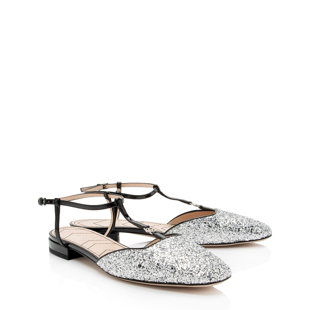 Gucci Calfskin Glitter Double G Slingback Flats - Size 10 / 40