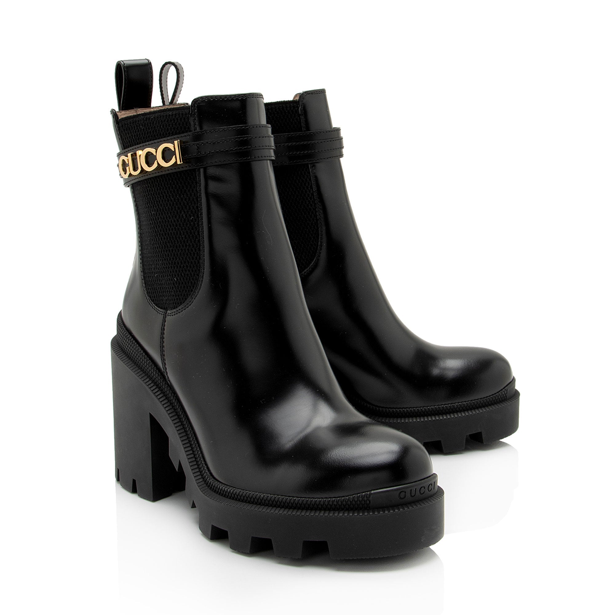 Gucci Calfskin Logo Trip Platform Boots - Size 7.5 / 37.5 (SHF-VfOKBg)
