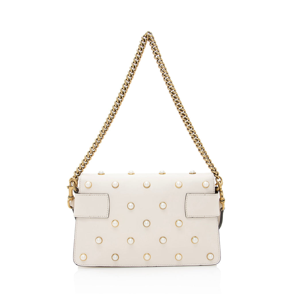Gucci Calfskin Pearl Bee Broadway Mini Shoulder Bag (SHF-22409)
