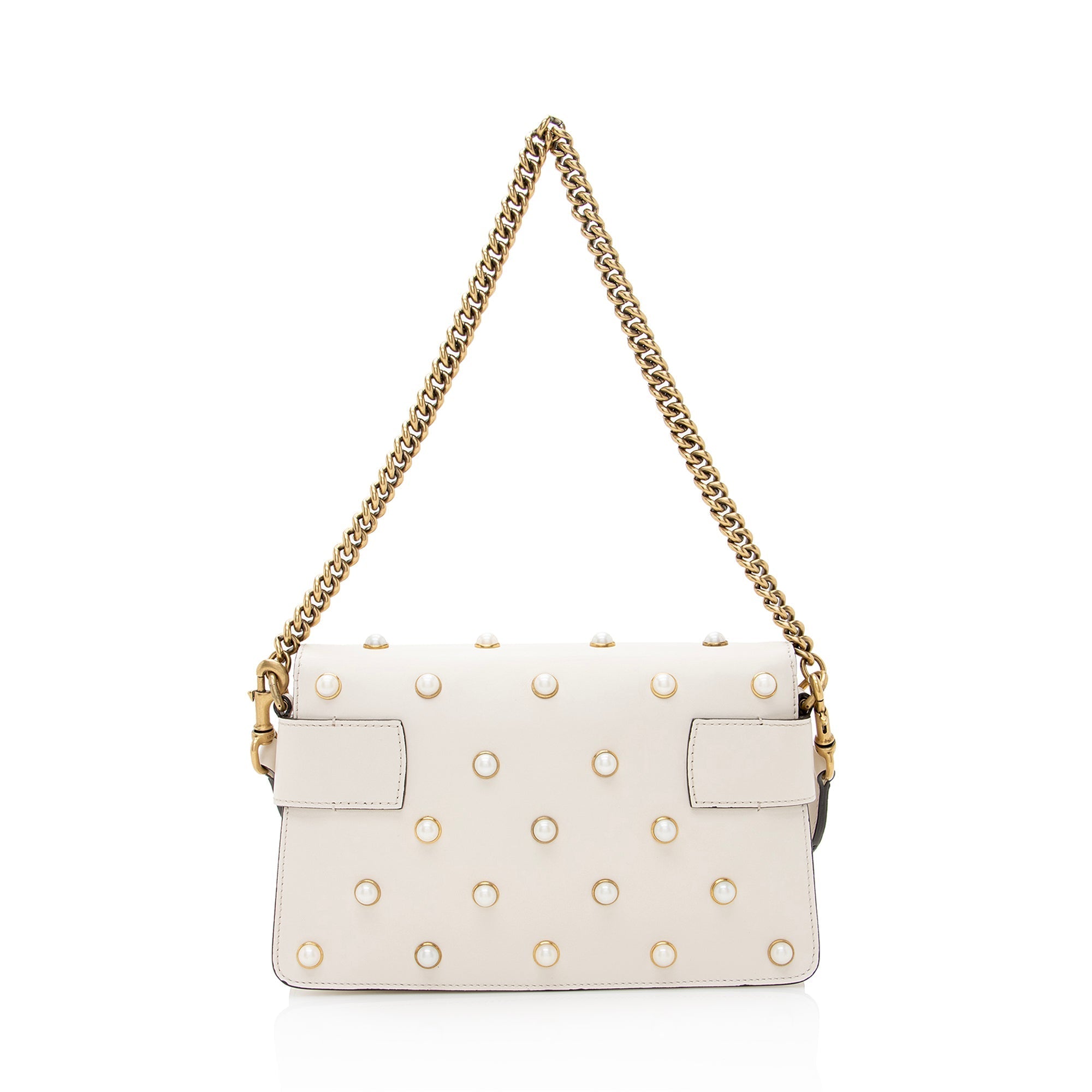 Gucci Calfskin Pearl Bee Broadway Mini Shoulder Bag (SHF-22409)