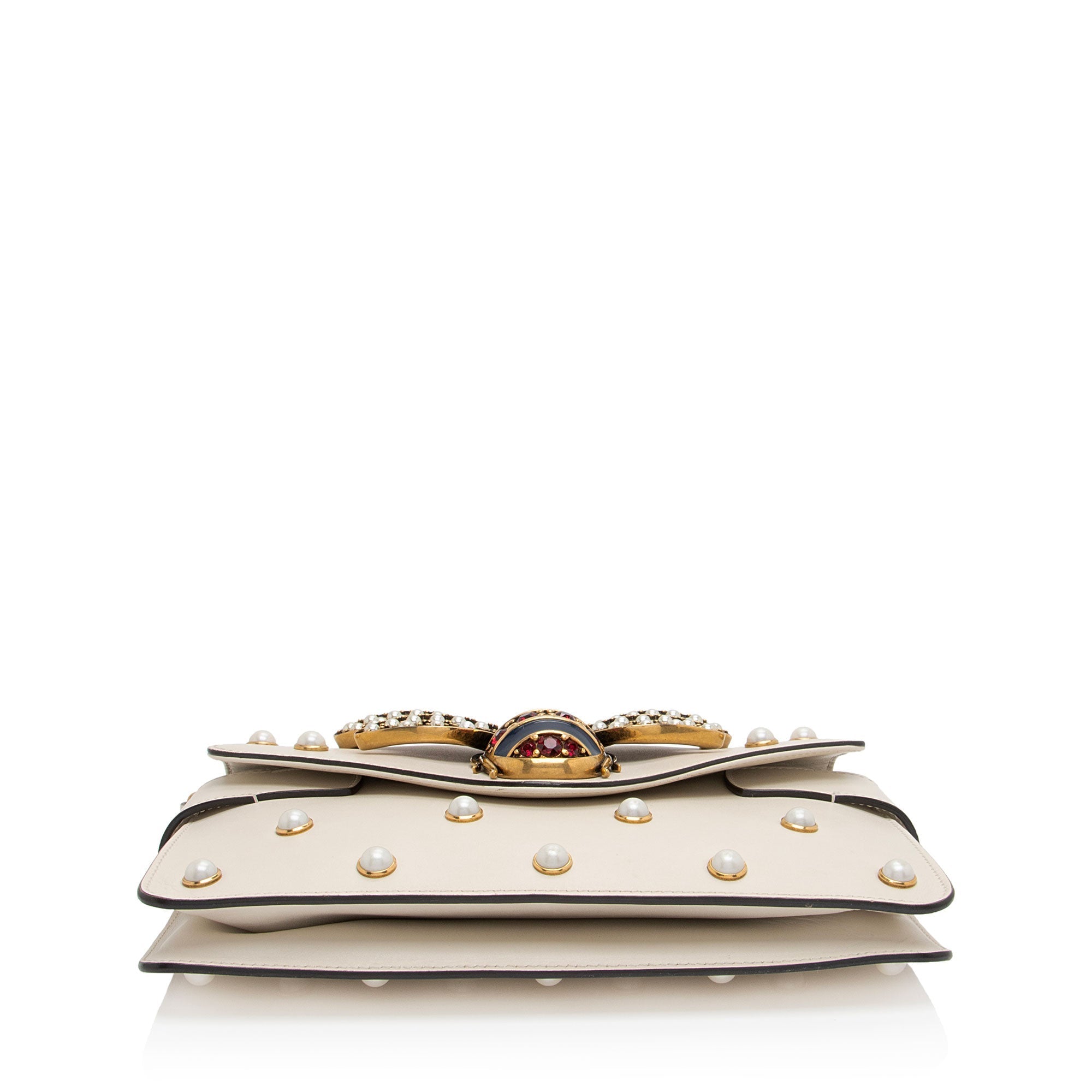 Gucci Calfskin Pearl Bee Broadway Mini Shoulder Bag (SHF-tRht4u)