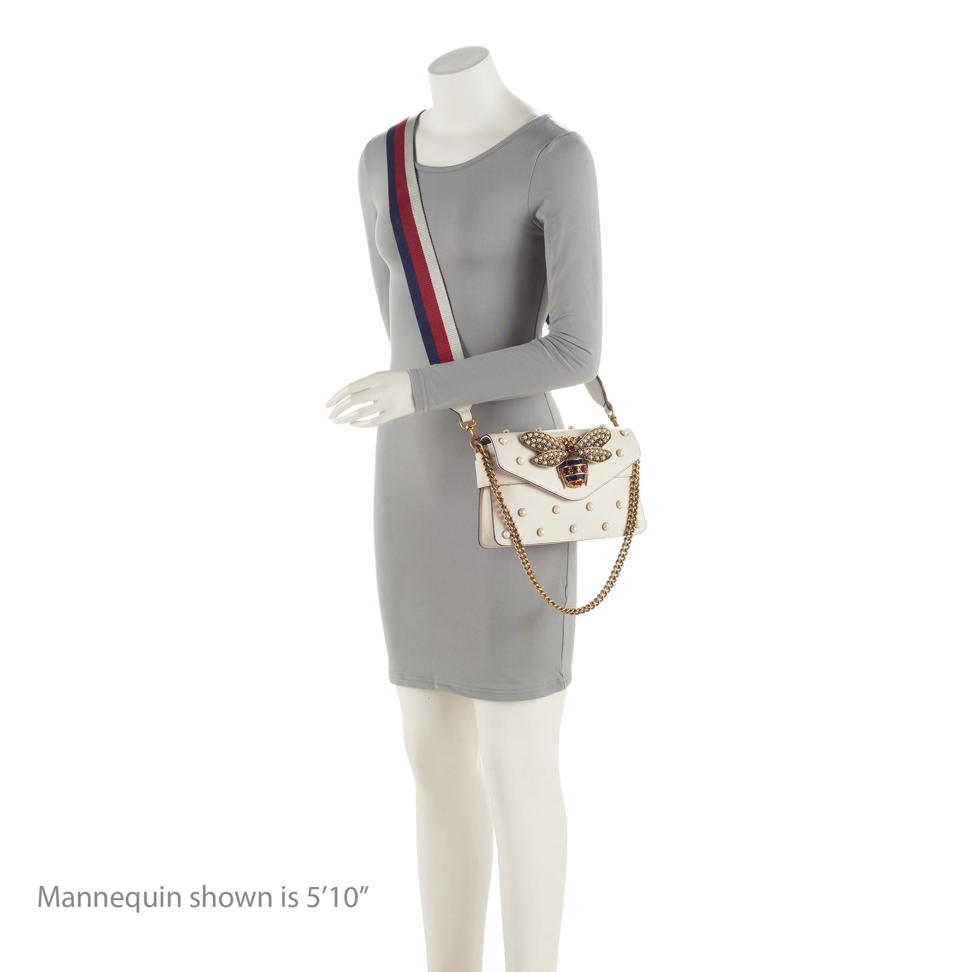 Gucci Calfskin Pearl Bee Broadway Mini Shoulder Bag (SHF-tRht4u)