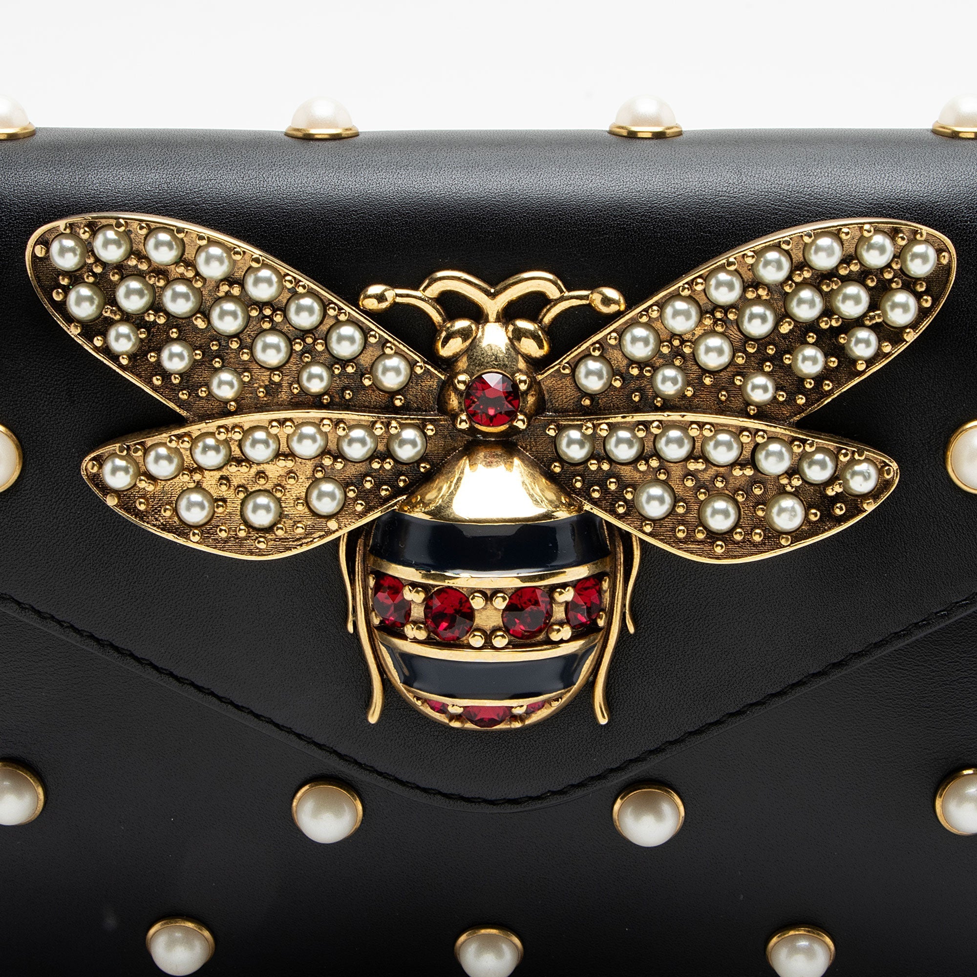 Gucci Calfskin Pearl Bee Broadway Mini Shoulder Bag