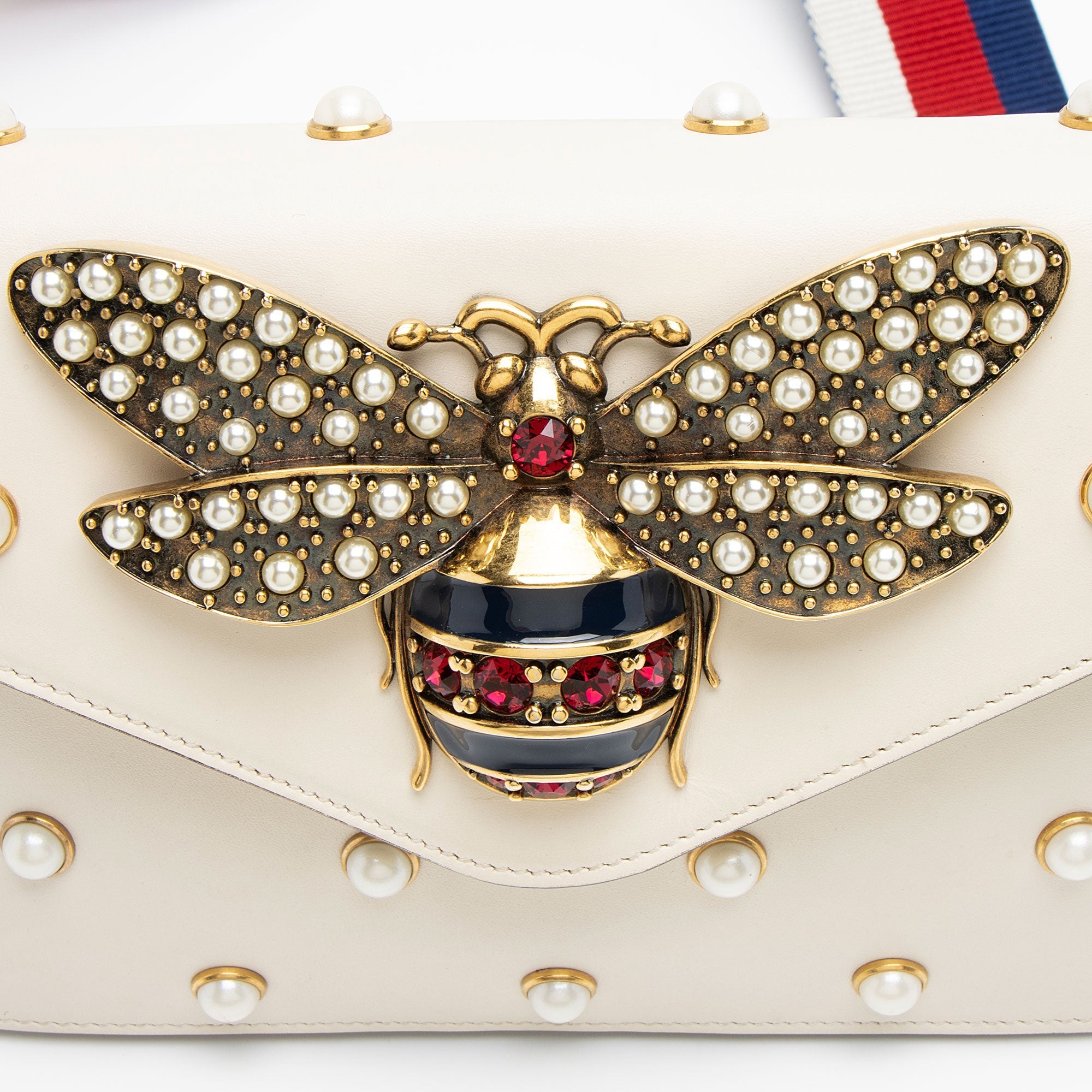 Gucci Calfskin Pearl Bee Broadway Mini Shoulder Bag