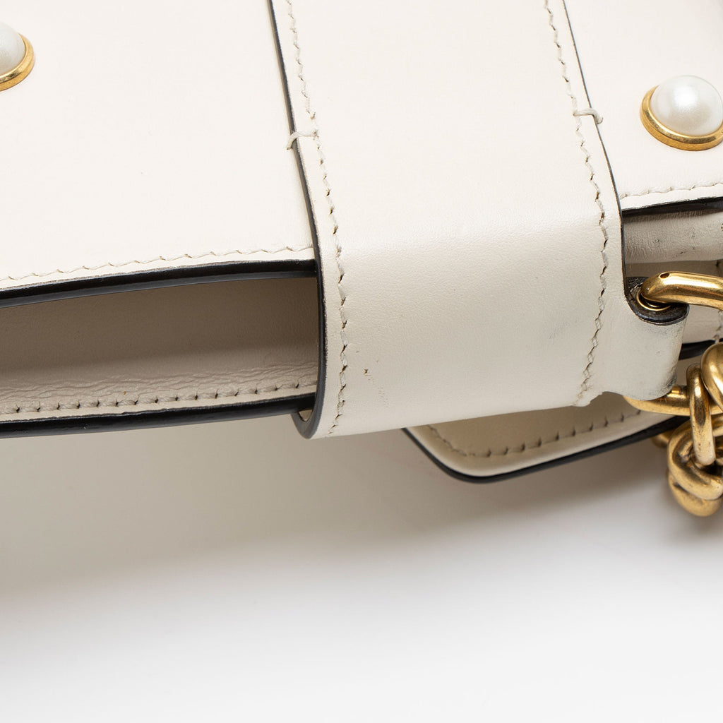 Gucci Calfskin Pearl Bee Broadway Mini Shoulder Bag