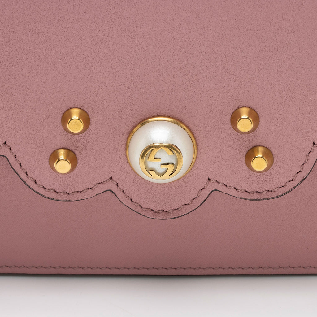 Gucci Calfskin Peony Pearly Mini Wallet on Chain
