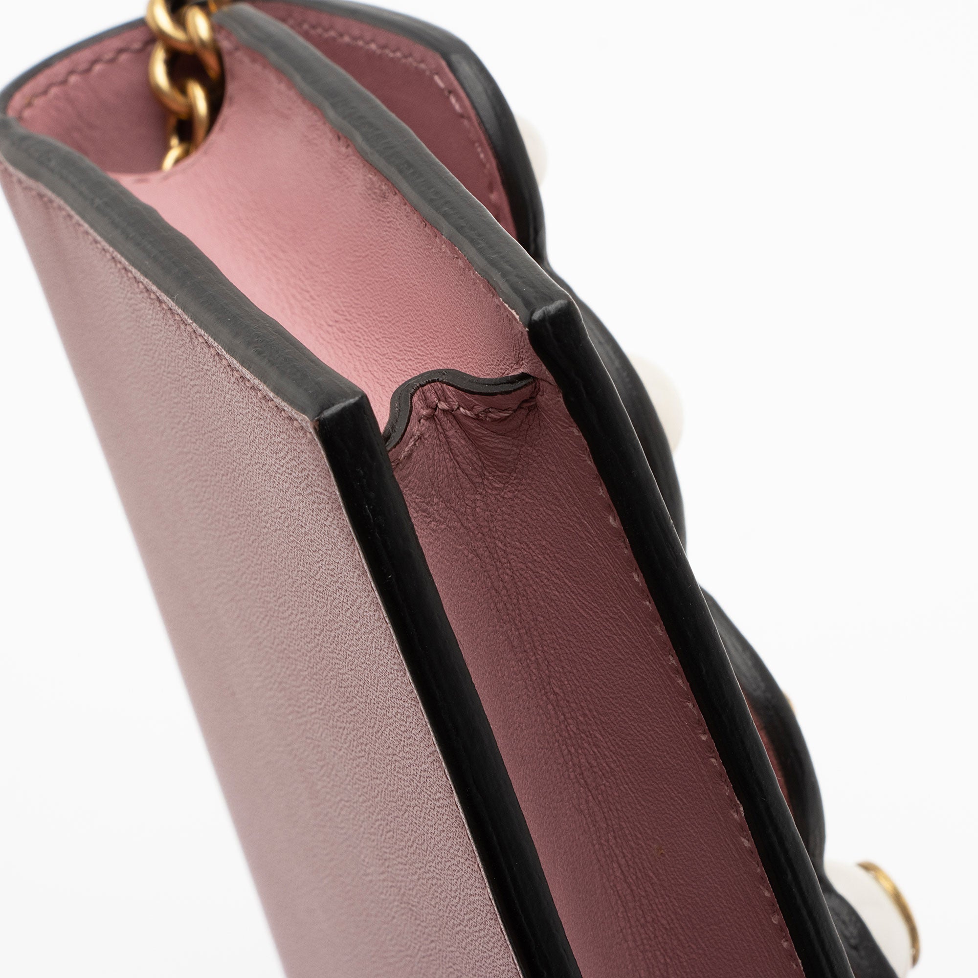 Gucci Calfskin Peony Pearly Mini Wallet on Chain