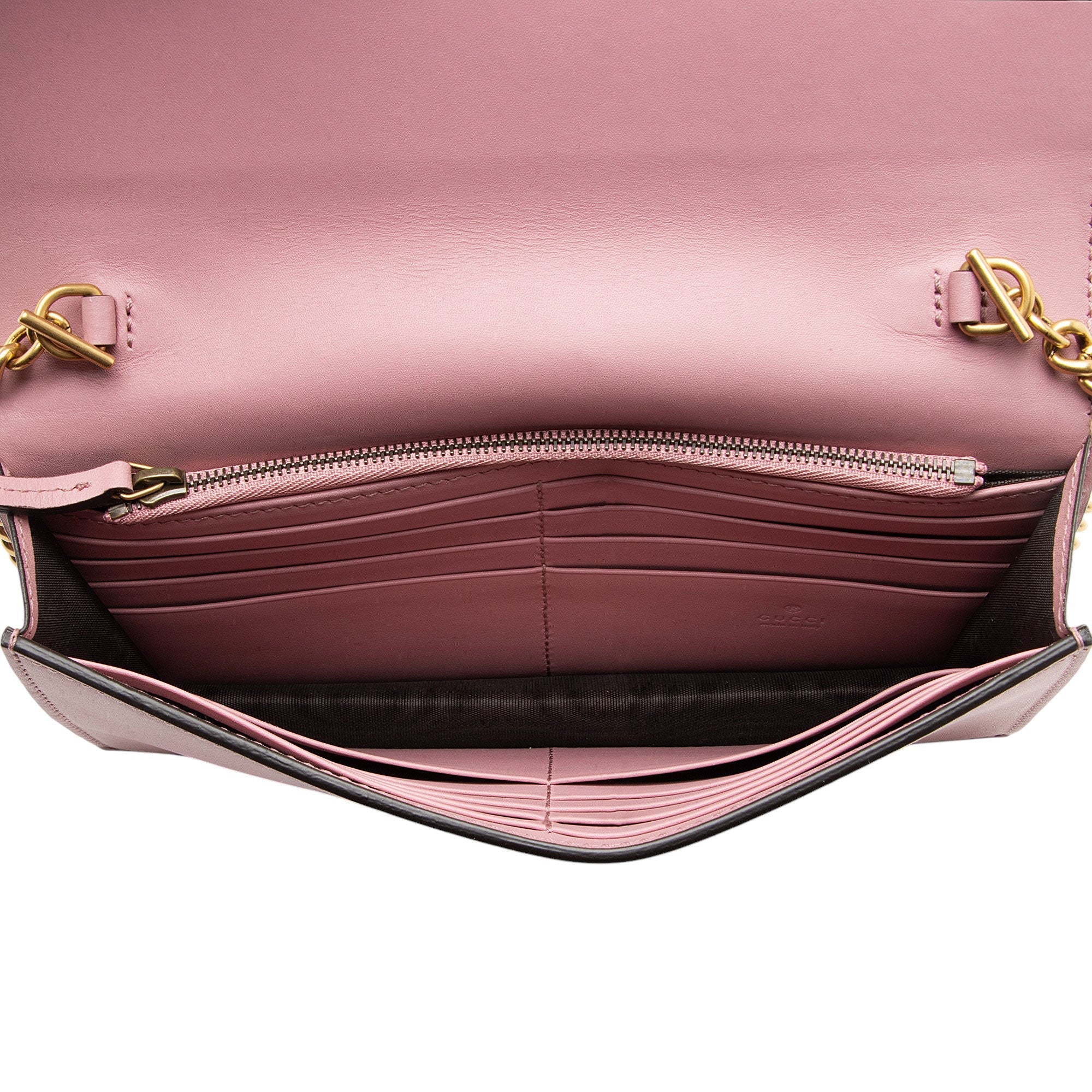 Gucci Calfskin Peony Pearly Mini Wallet on Chain