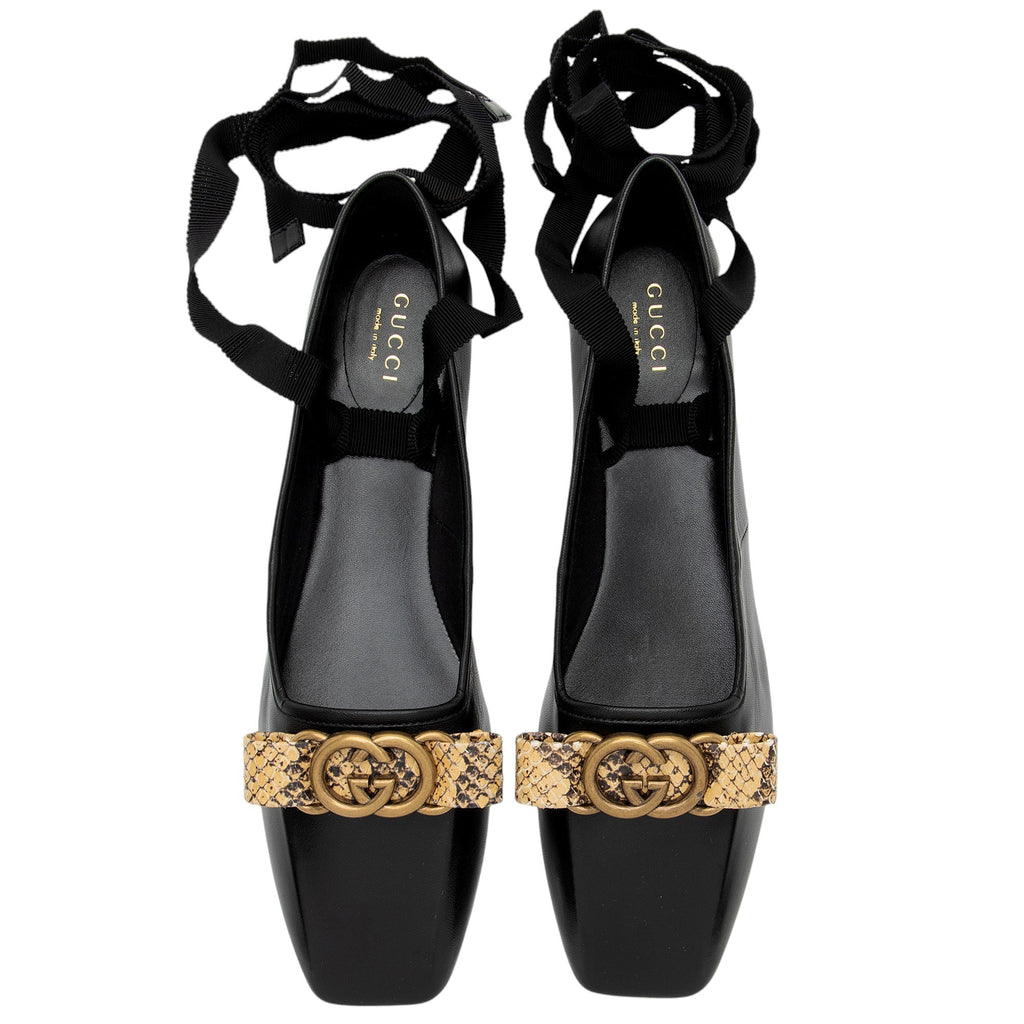 Gucci Calfskin Python Bow Interlocking G Ballet Flats - Size 8.5 / 38.5 (SHF-5ByMfh)