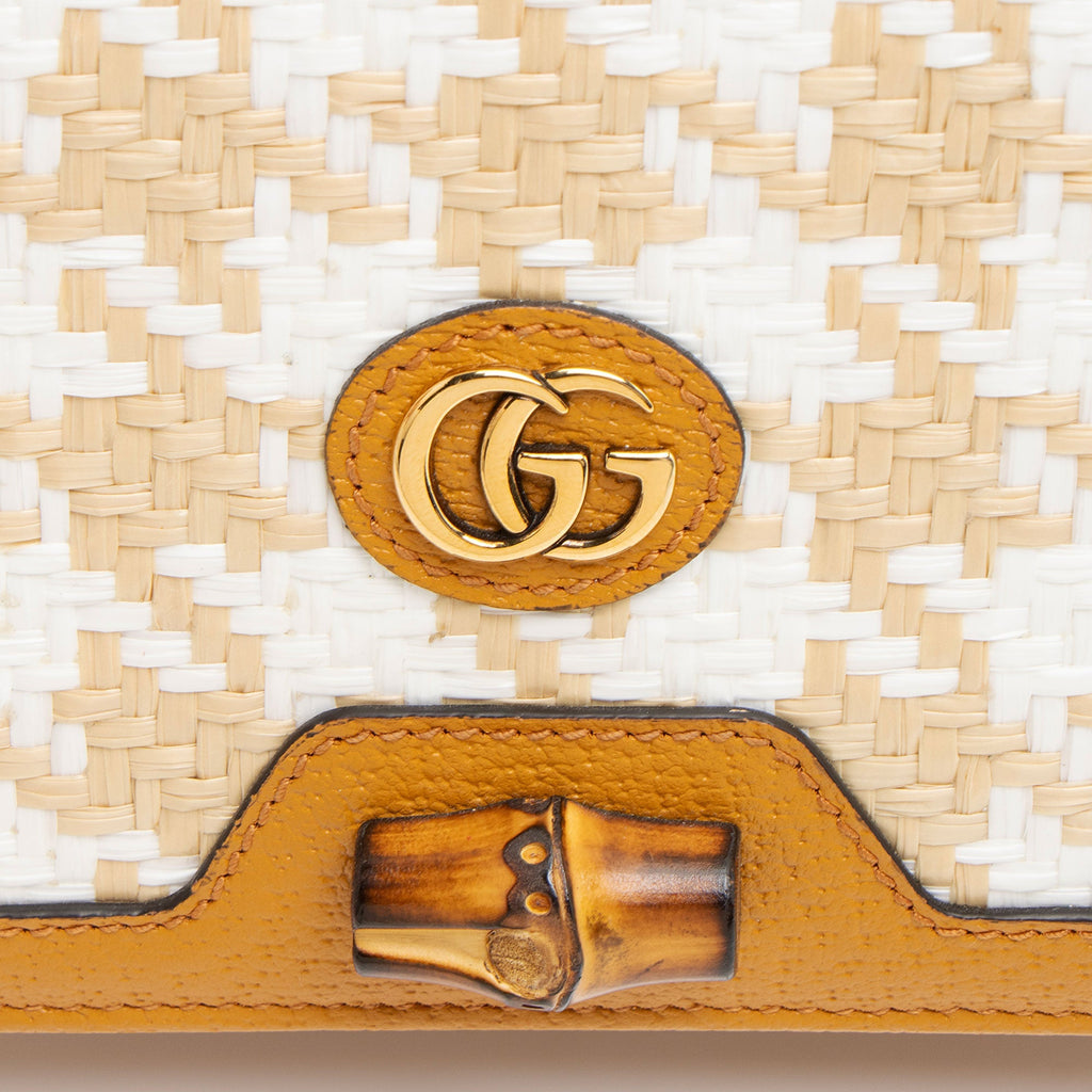 Gucci Calfskin Raffia Bamboo Diana Mini Chain Crossbody