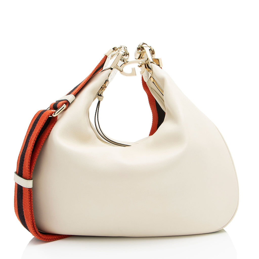 Gucci Calfskin Web Attache Large Shoulder Bag