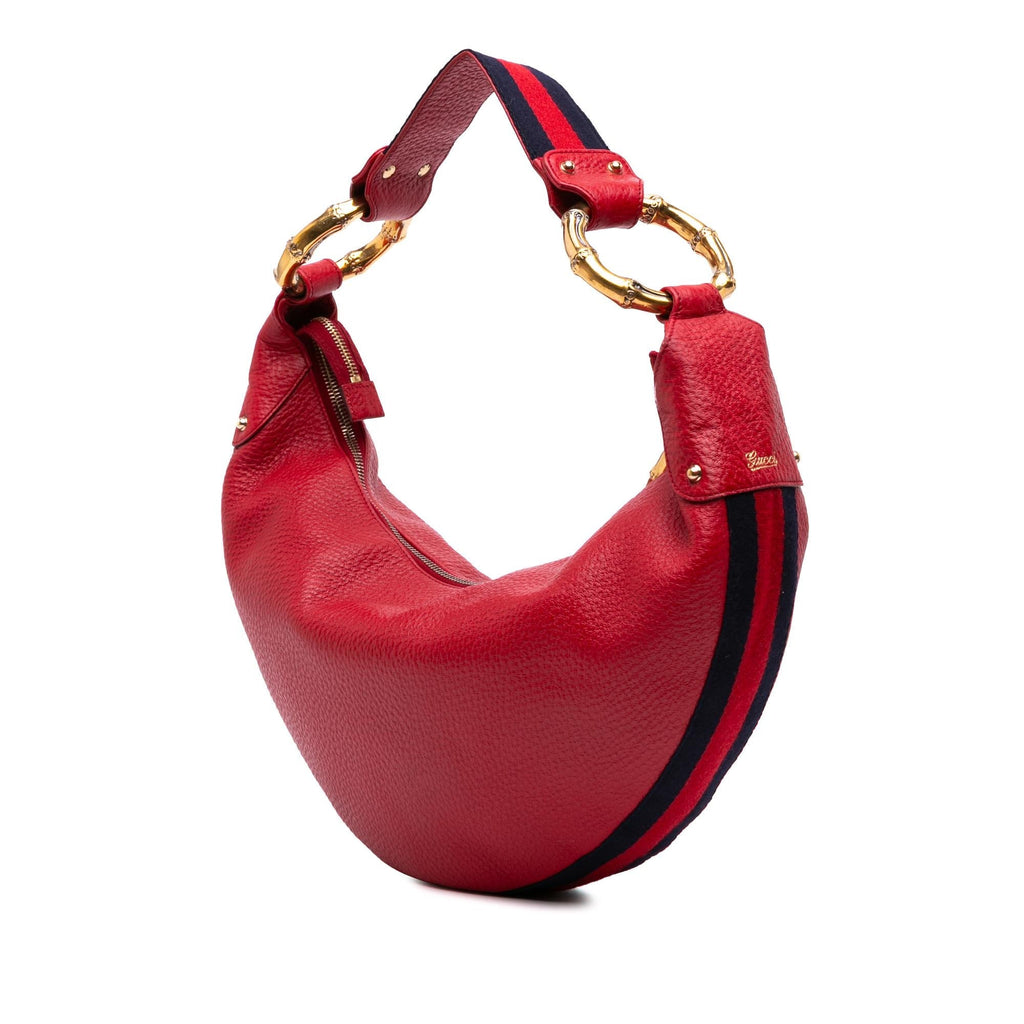 Gucci Calfskin Web Bamboo Ring Hobo
