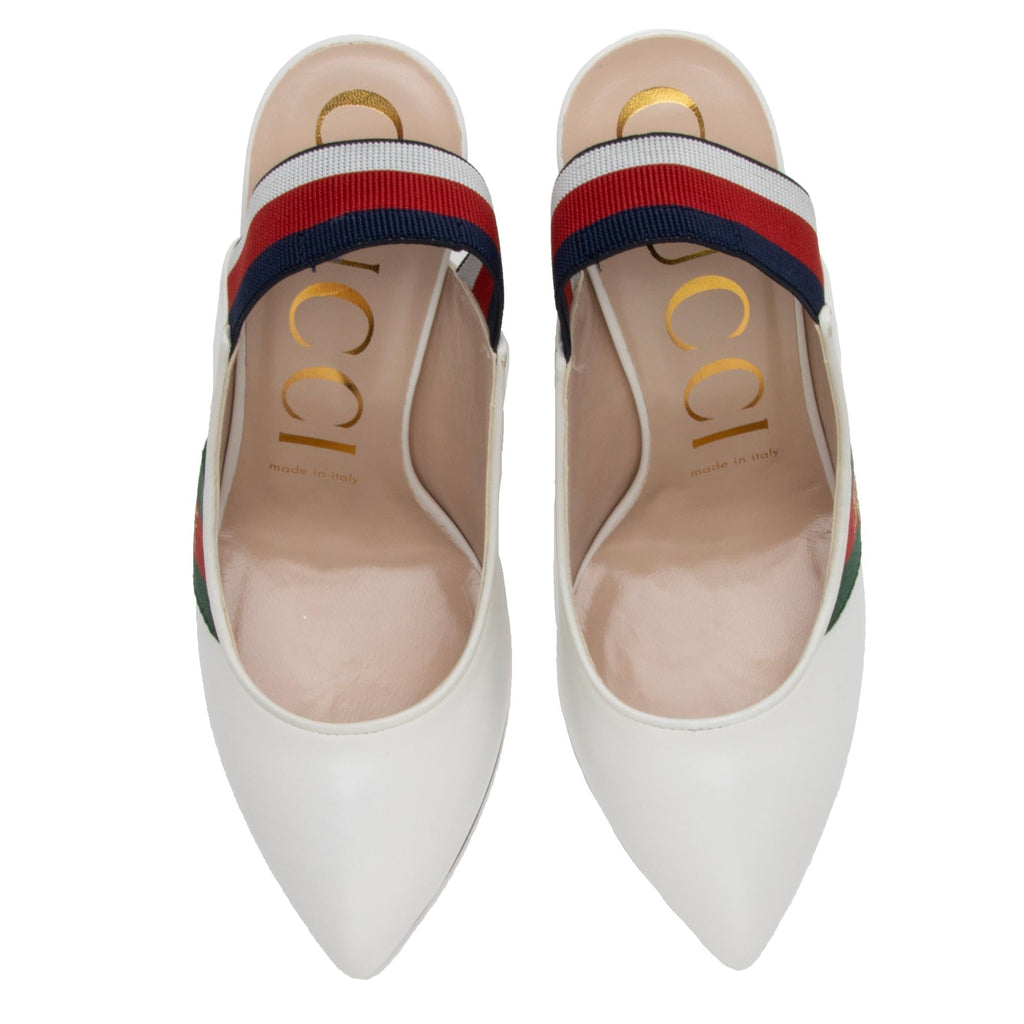 Gucci Calfskin Web Bee Sylvie Slingback Pumps - Size 6.5 / 36.5 (SHF-hhqF0r)