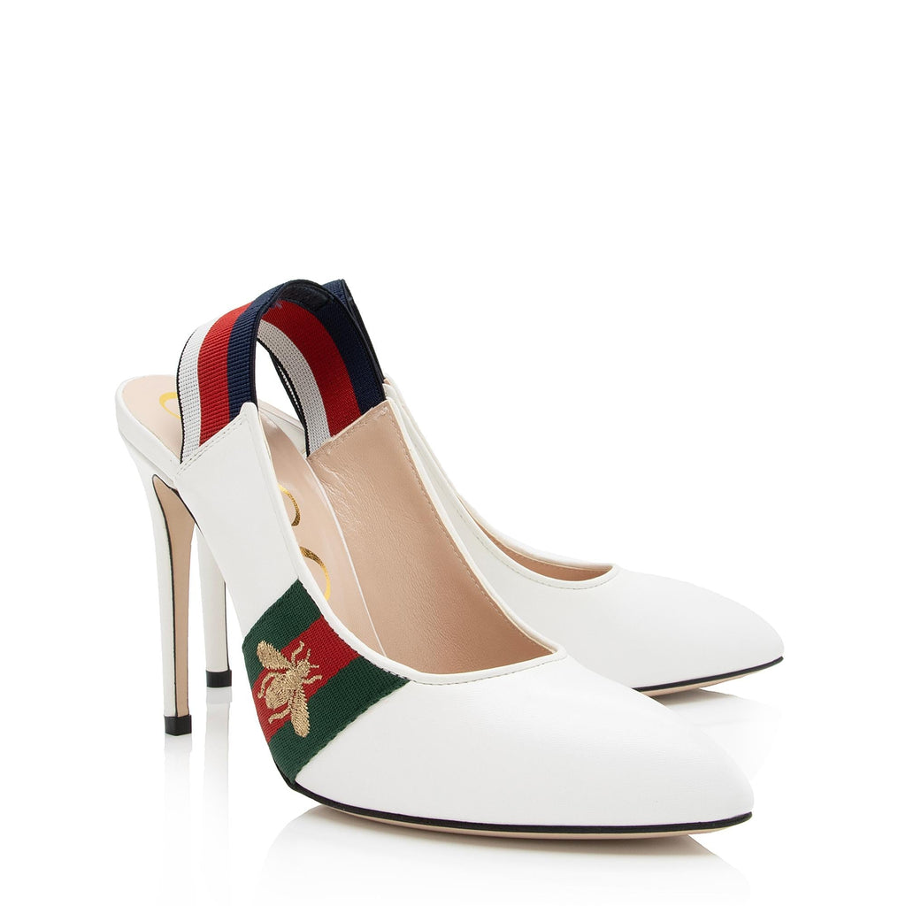 Gucci Calfskin Web Bee Sylvie Slingback Pumps - Size 6.5 / 36.5 (SHF-hhqF0r)