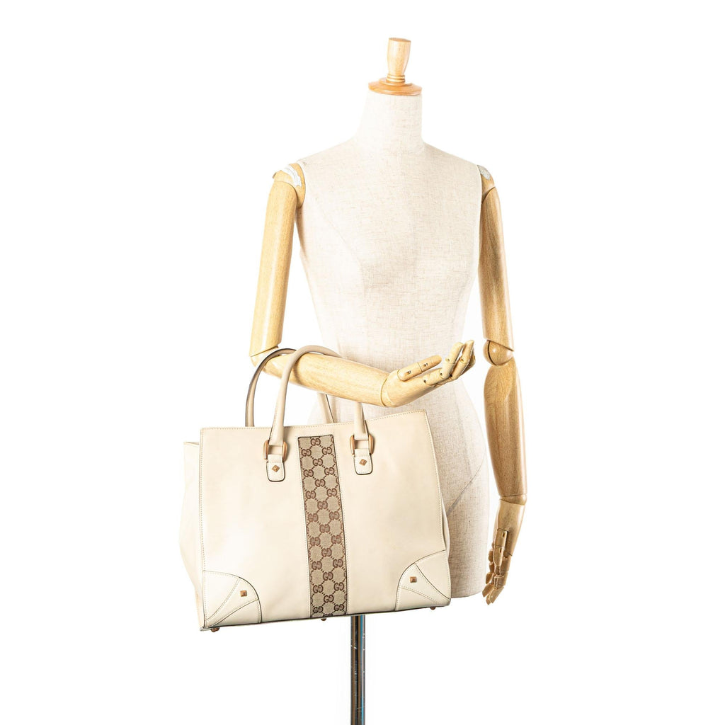 Gucci Calfskin and GG Canvas Nailhead Tote