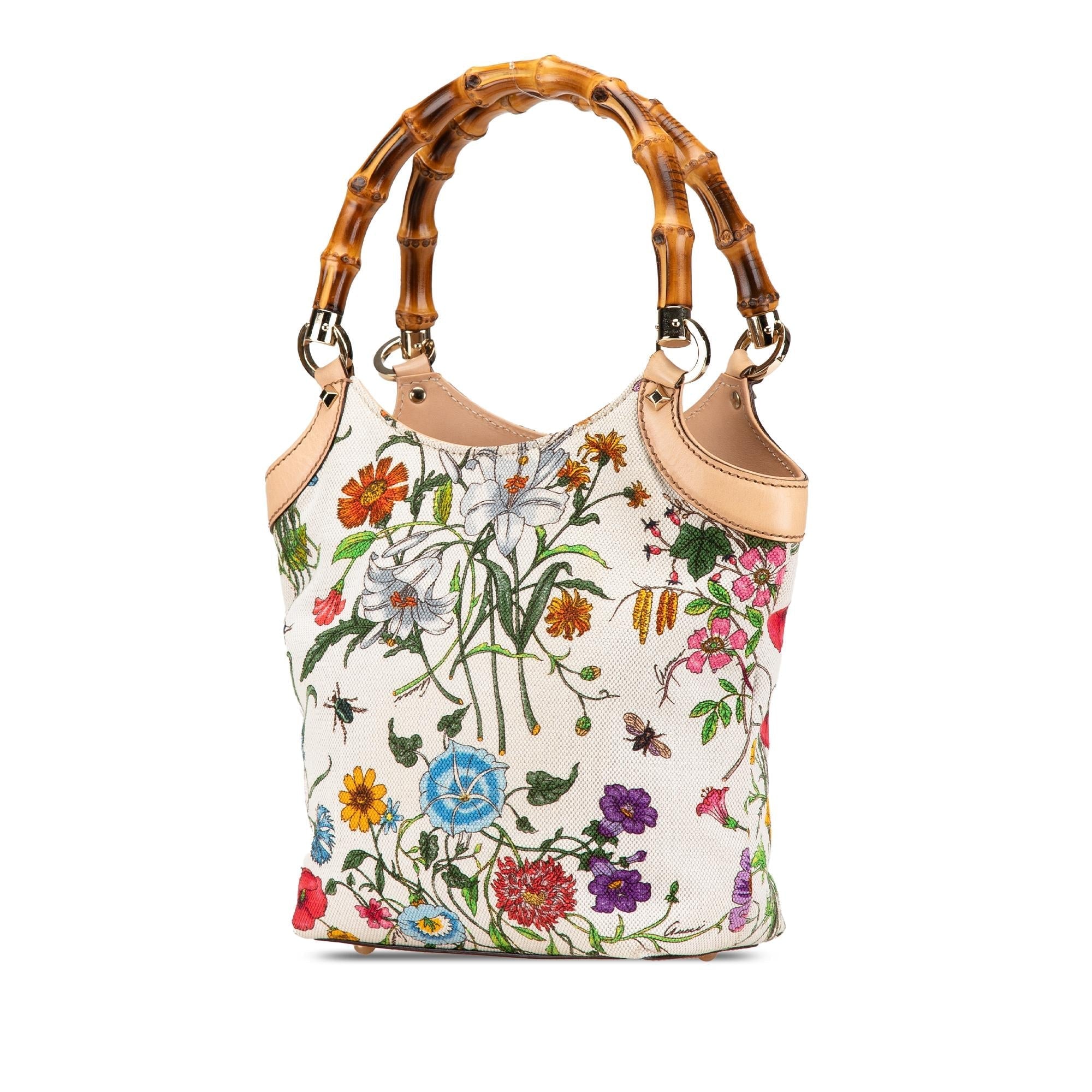 Gucci Canvas Bamboo Flora Handbag