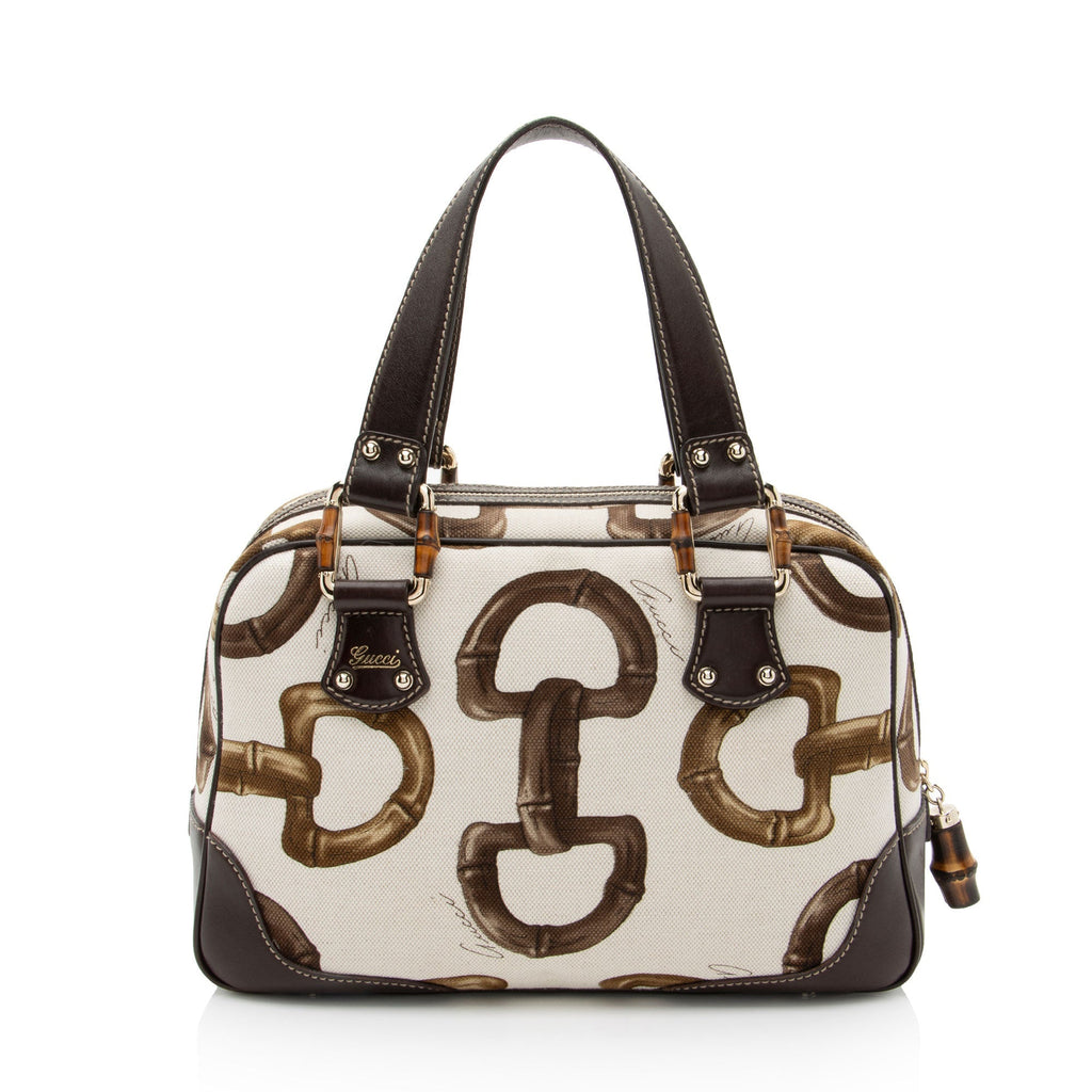 Gucci Horsebit Canvas Bamboo Satchel