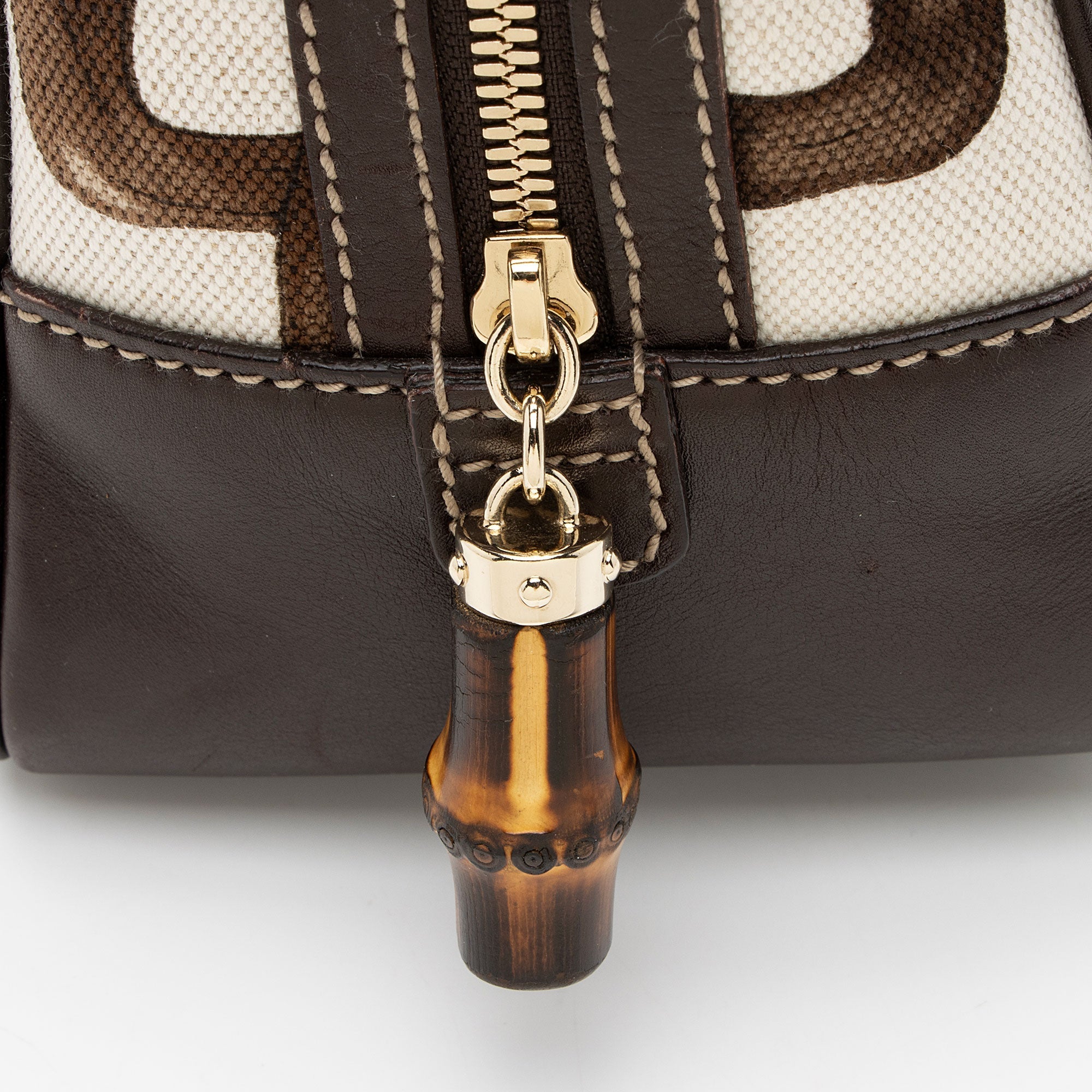 Gucci Horsebit Canvas Bamboo Satchel