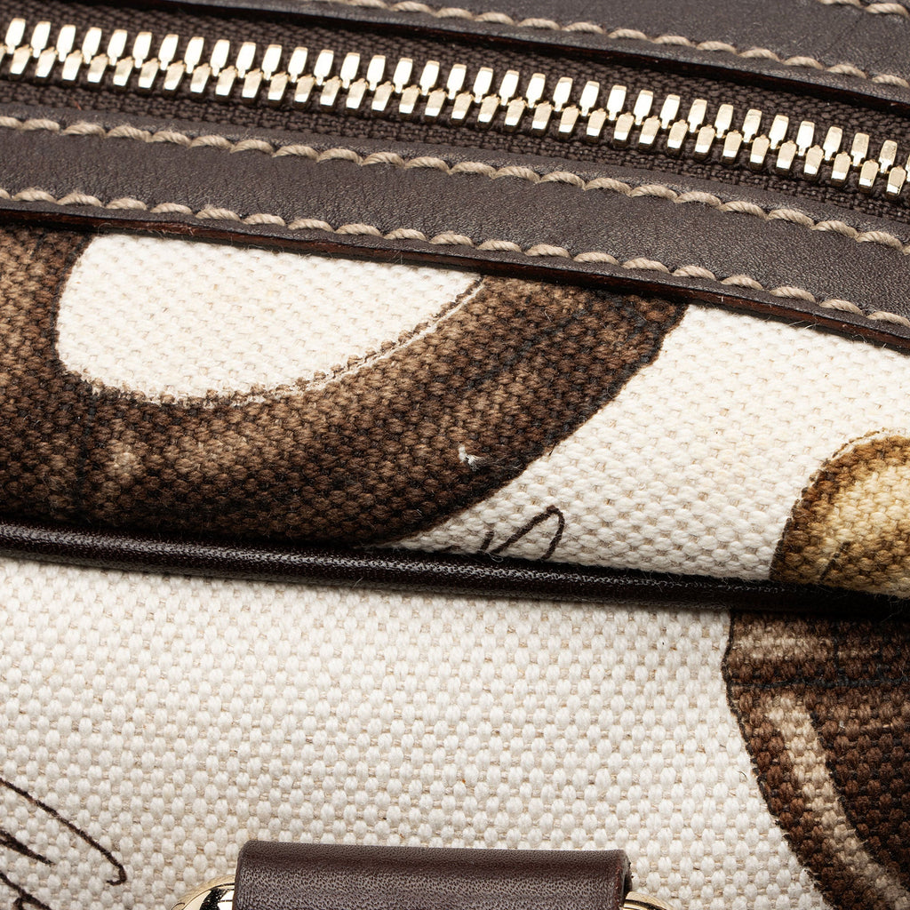 Gucci Horsebit Canvas Bamboo Satchel