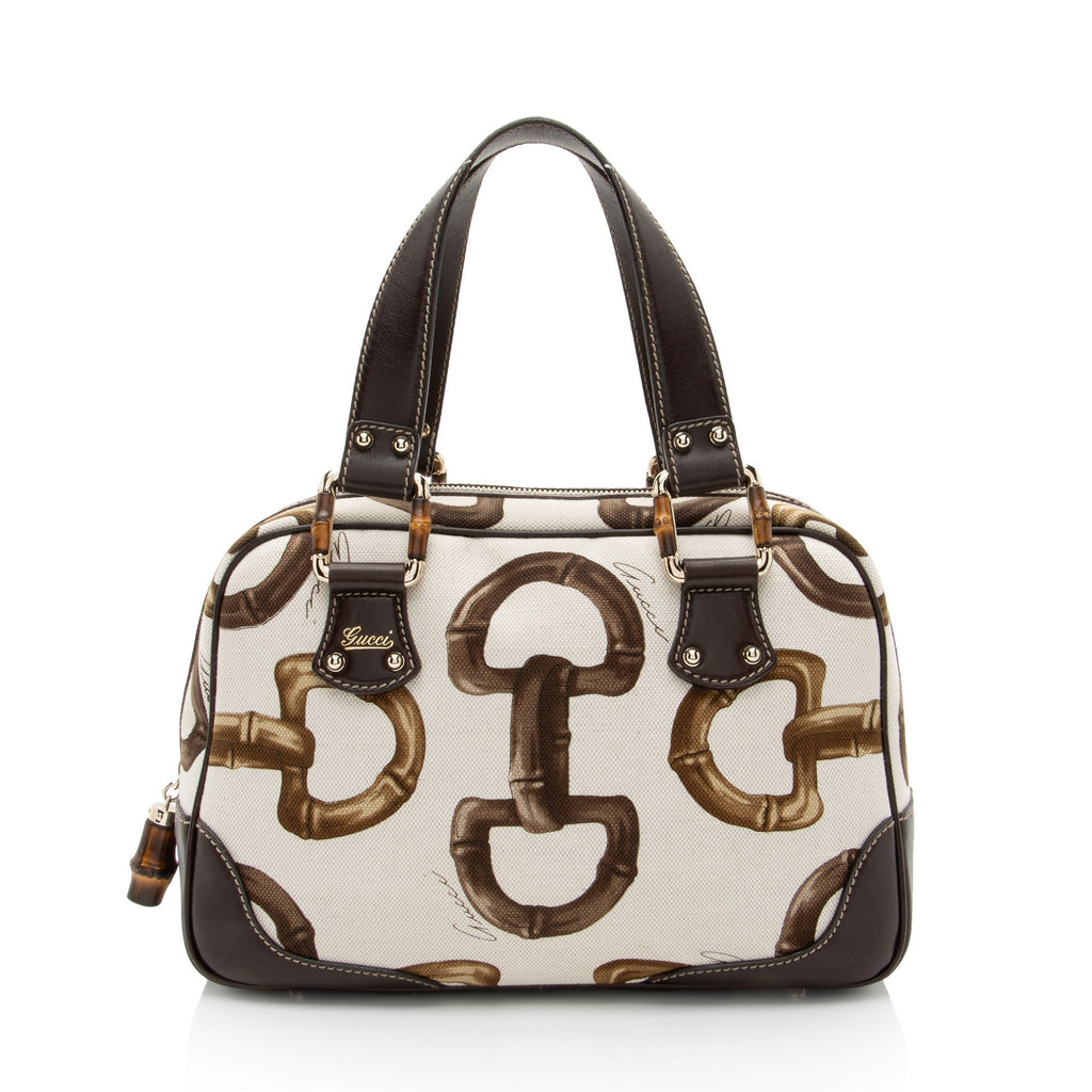 Gucci Horsebit Canvas Bamboo Satchel