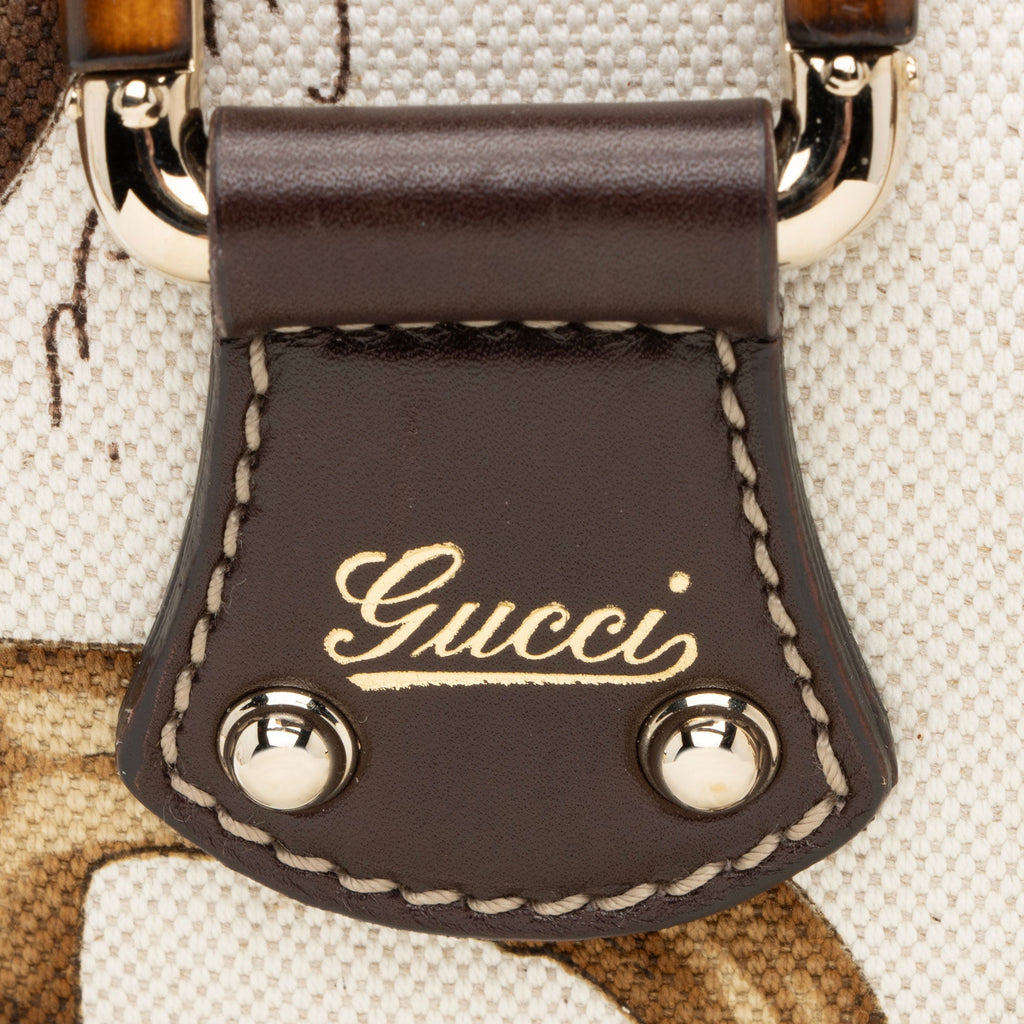 Gucci Horsebit Canvas Bamboo Satchel