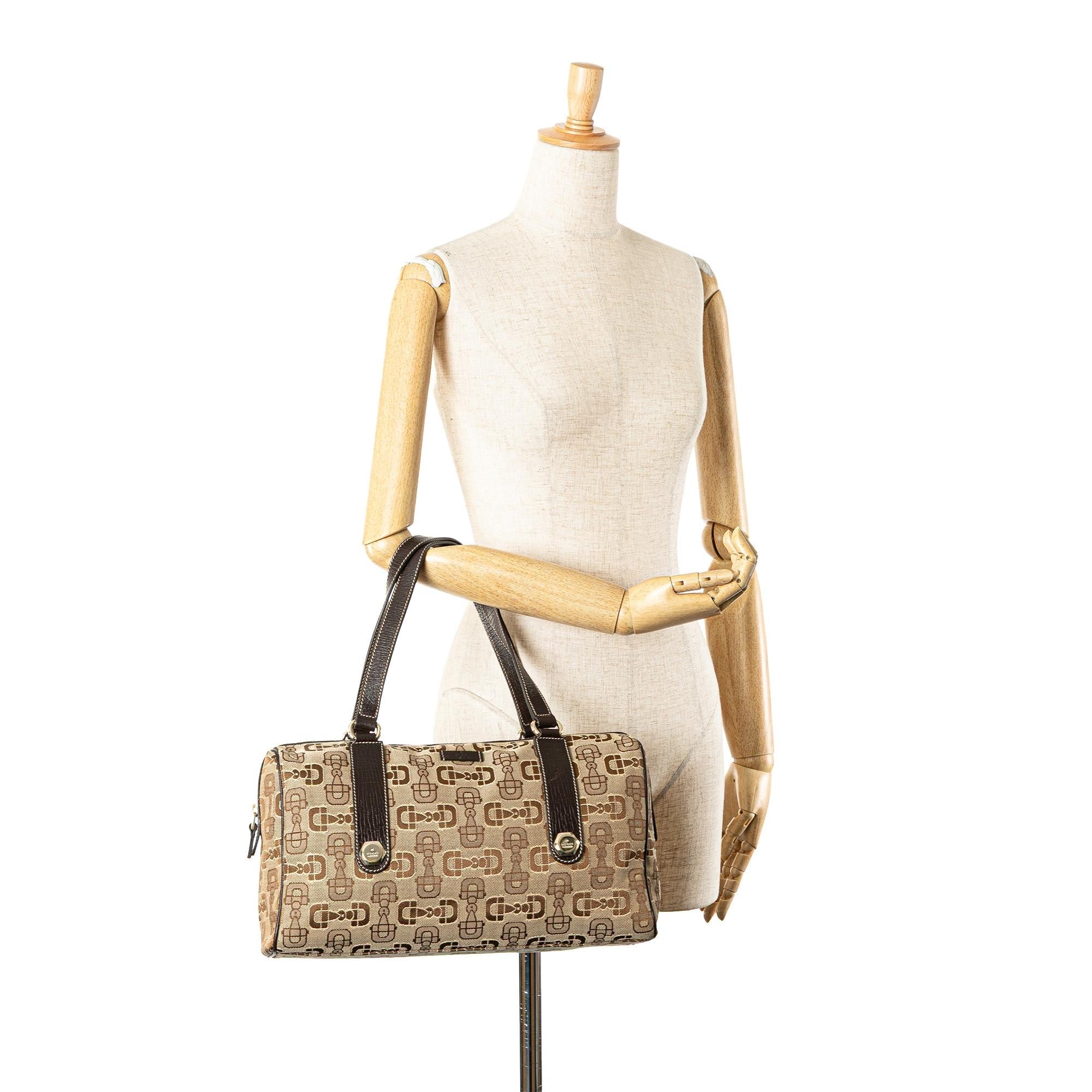 Gucci Canvas Horsebit Charmy Boston Bag