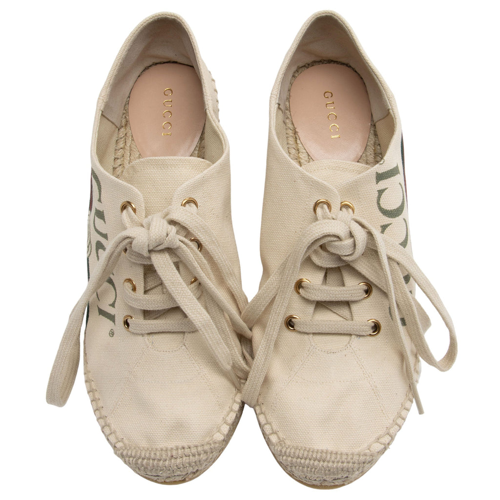 Gucci Canvas Logo Wedge Espadrilles - Size 9.5 / 39.5 (SHF-iPC3To)