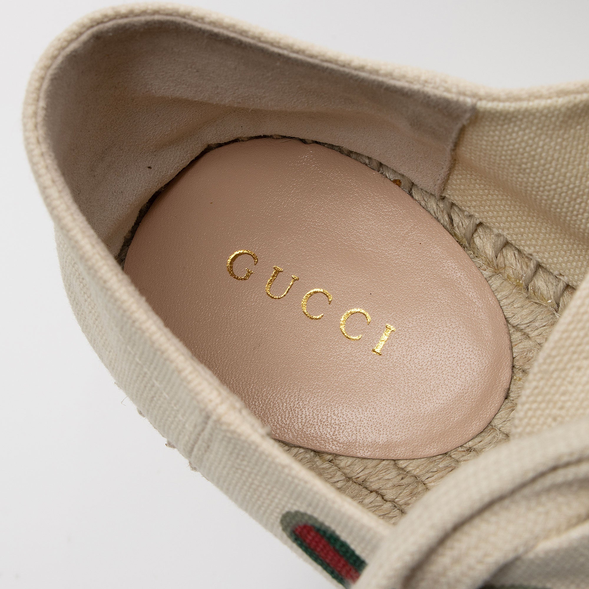 Gucci Canvas Logo Wedge Espadrilles - Size 9.5 / 39.5 (SHF-iPC3To)