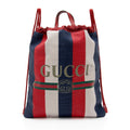 Gucci Canvas Sylvie Stripe Logo Drawstring Backpack (SHF-gz8tRv)