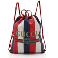 Gucci Canvas Sylvie Stripe Logo Drawstring Backpack