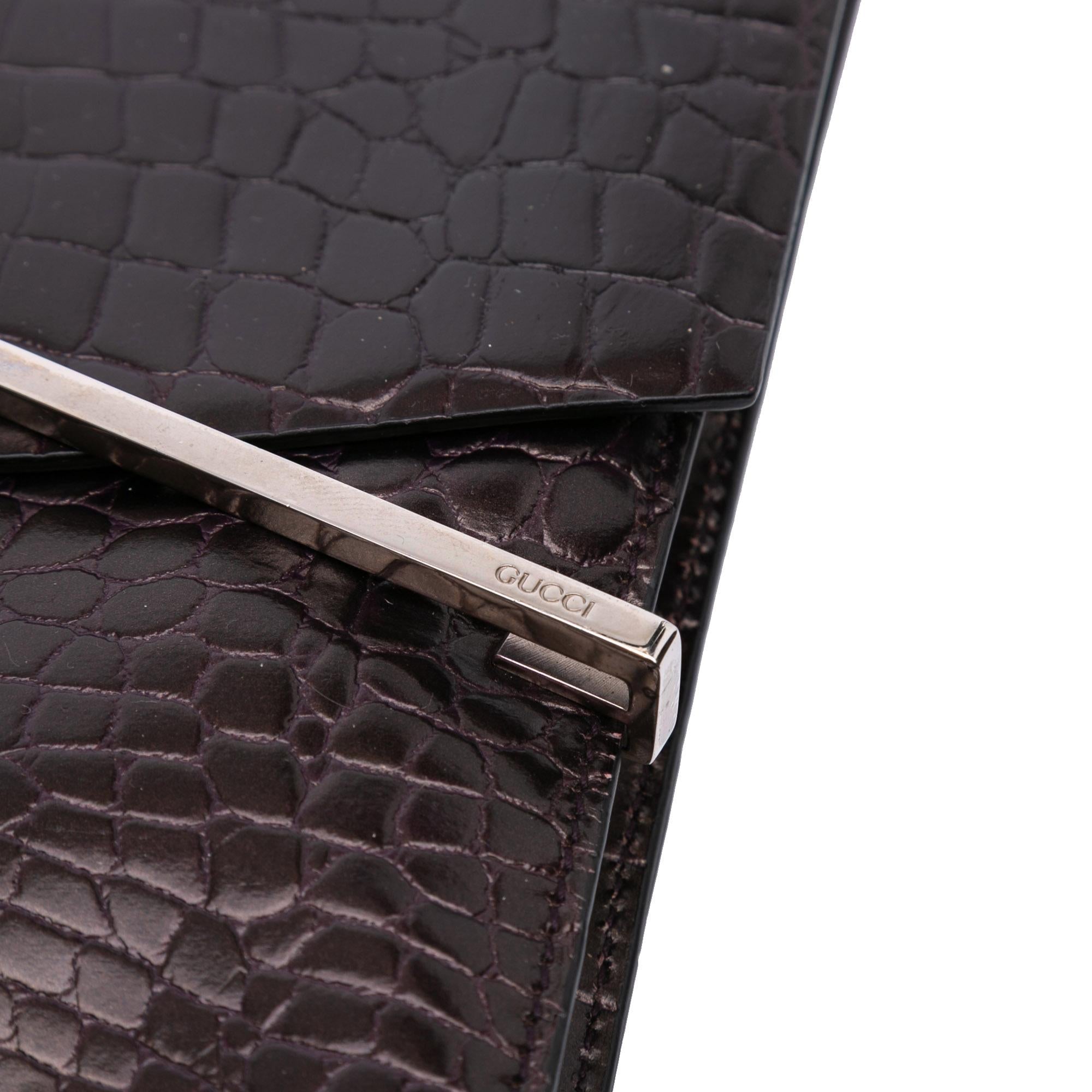 Gucci Croc Embossed Leather Broadway LBvelope Shoulder Bag