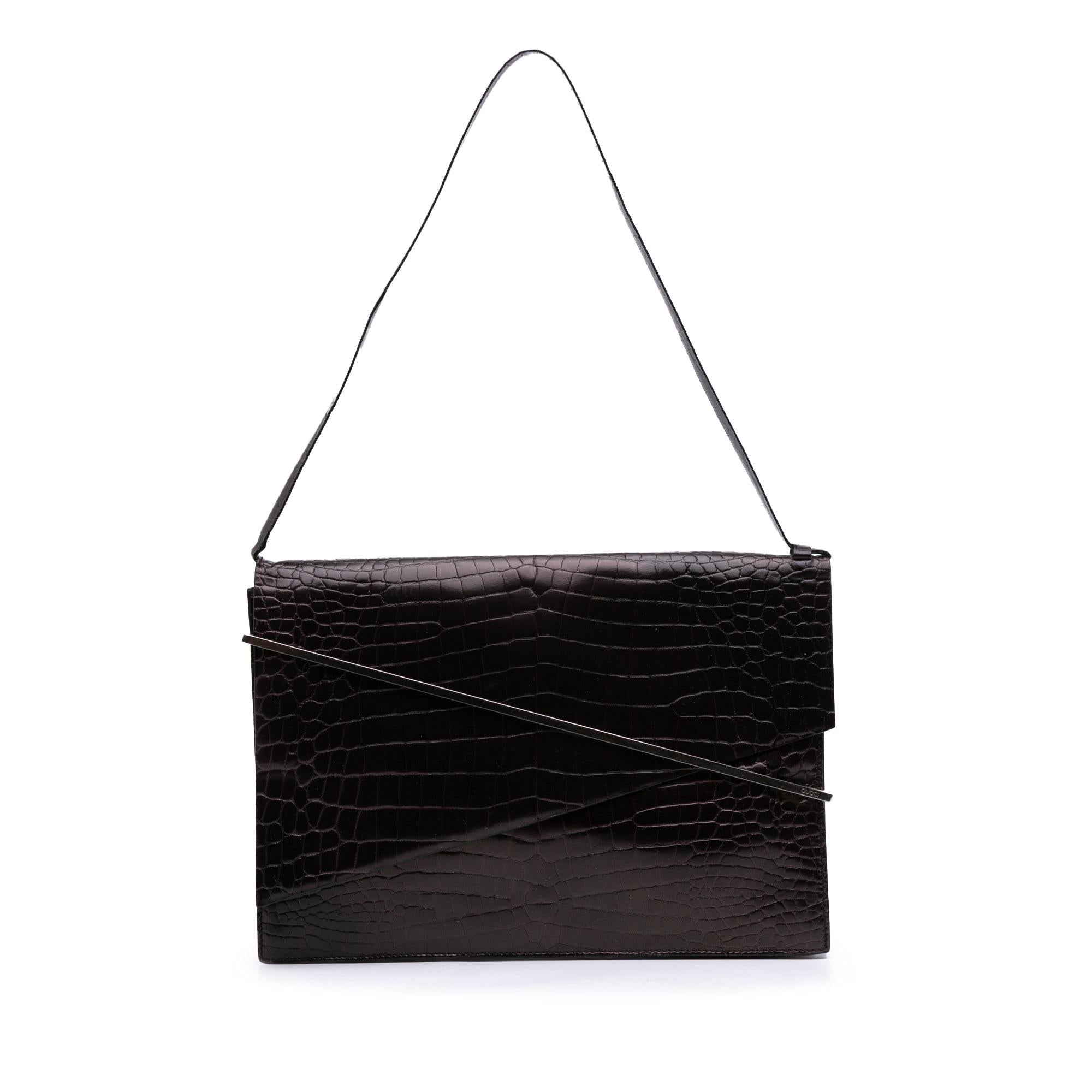 Gucci Croc Embossed Leather Broadway LBvelope Shoulder Bag