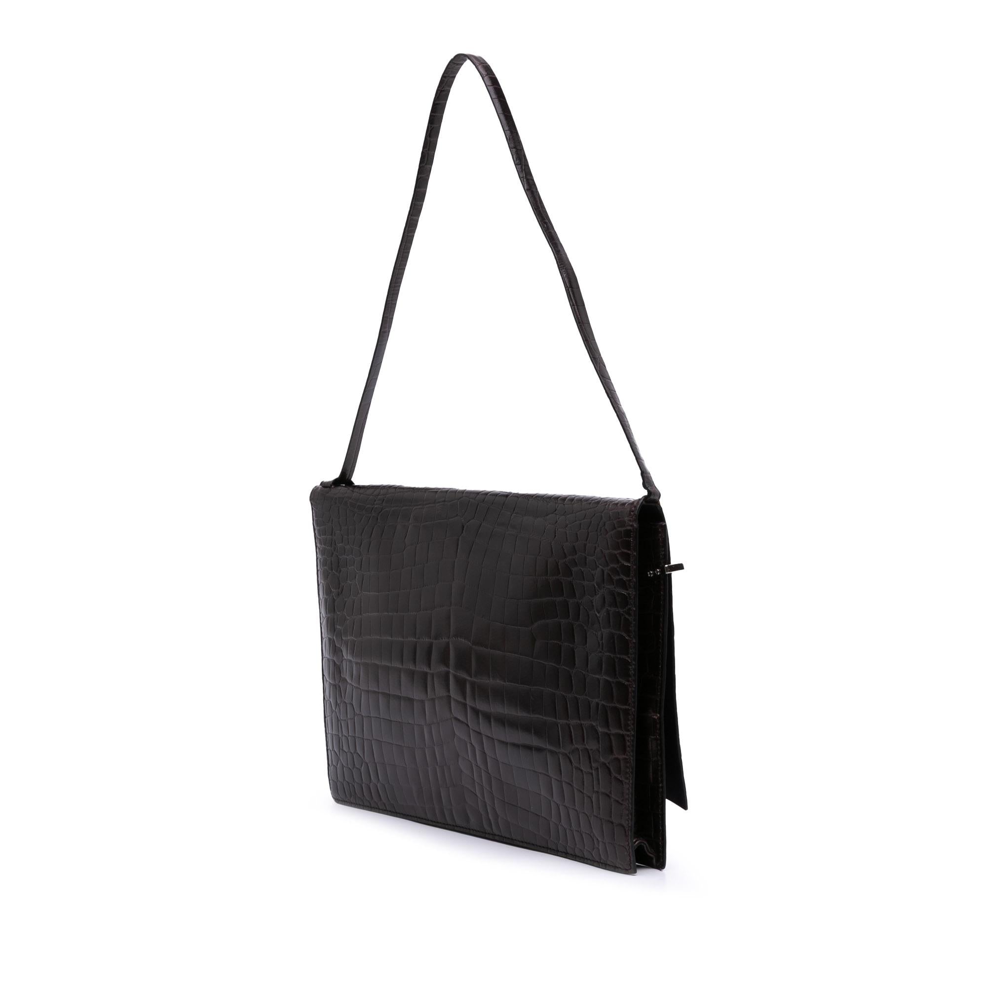 Gucci Croc Embossed Leather Broadway LBvelope Shoulder Bag