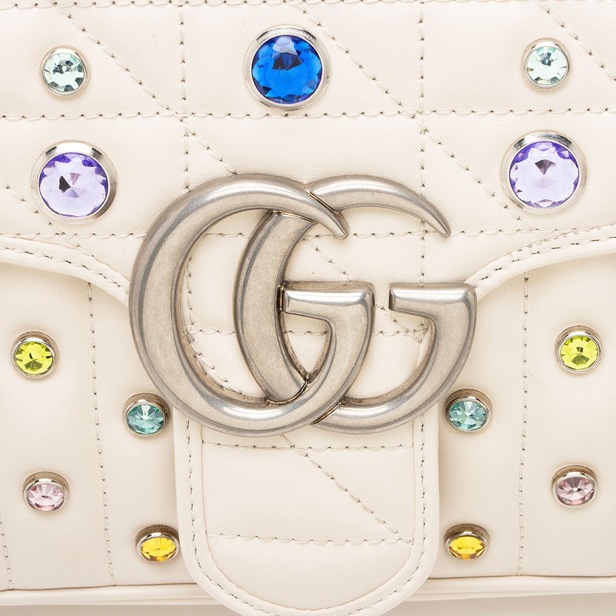 Gucci Crystal Embellished Matelasse GG Marmont Small Flap Bag (SHF-3tbySh)