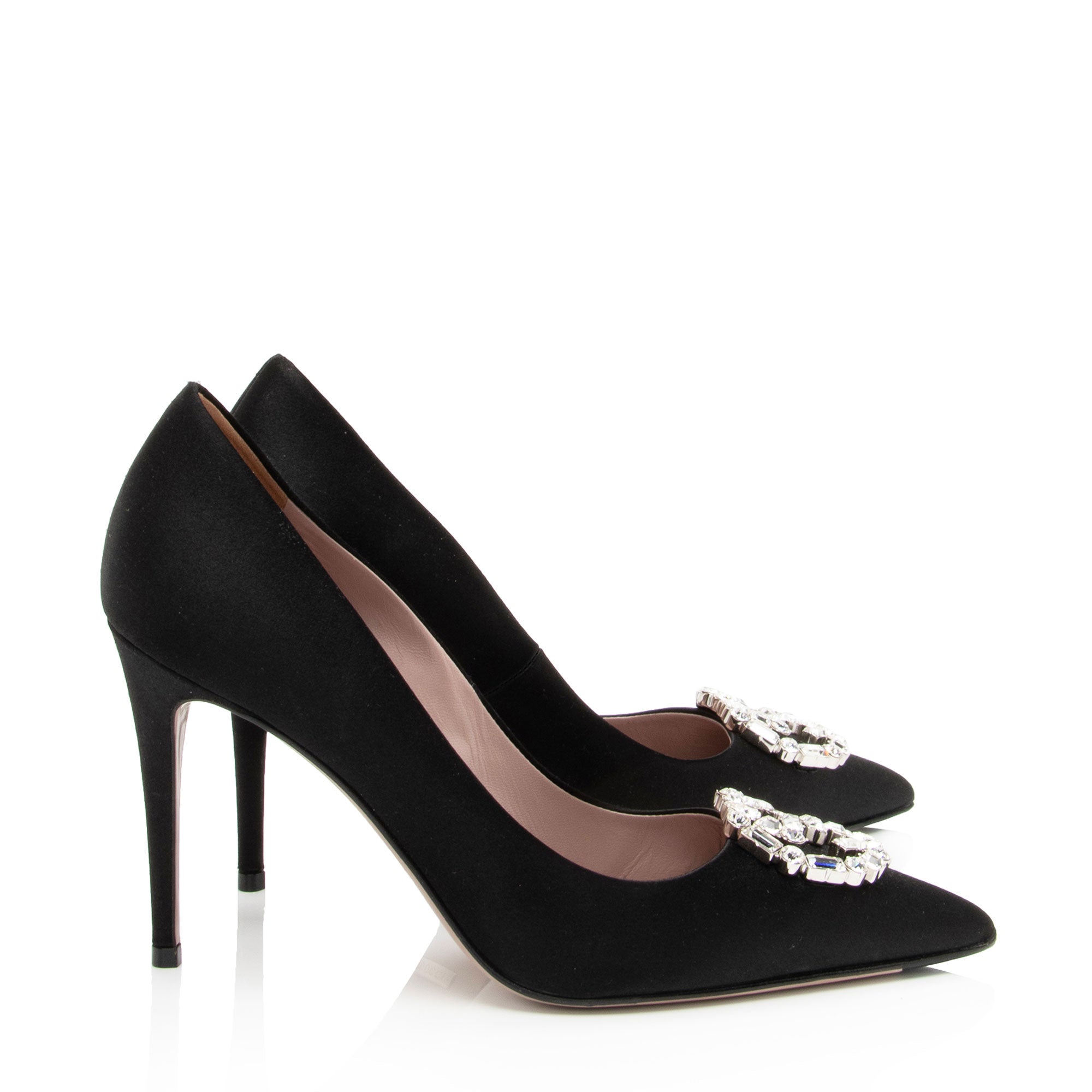 Gucci Crystal Satin Pointed Toe Pumps - Size 6.5 / 36.5 (SHF-V5rXOE)