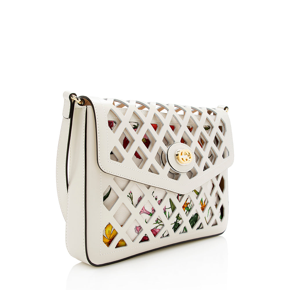 Gucci Cutout Leather Floral Shoulder Bag (SHF-16545)