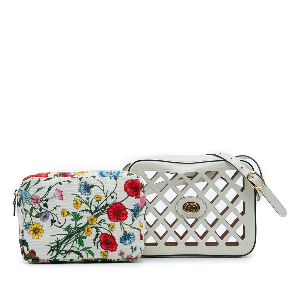 Gucci Cutout Leather and Flora Canvas Infinity Crossbody