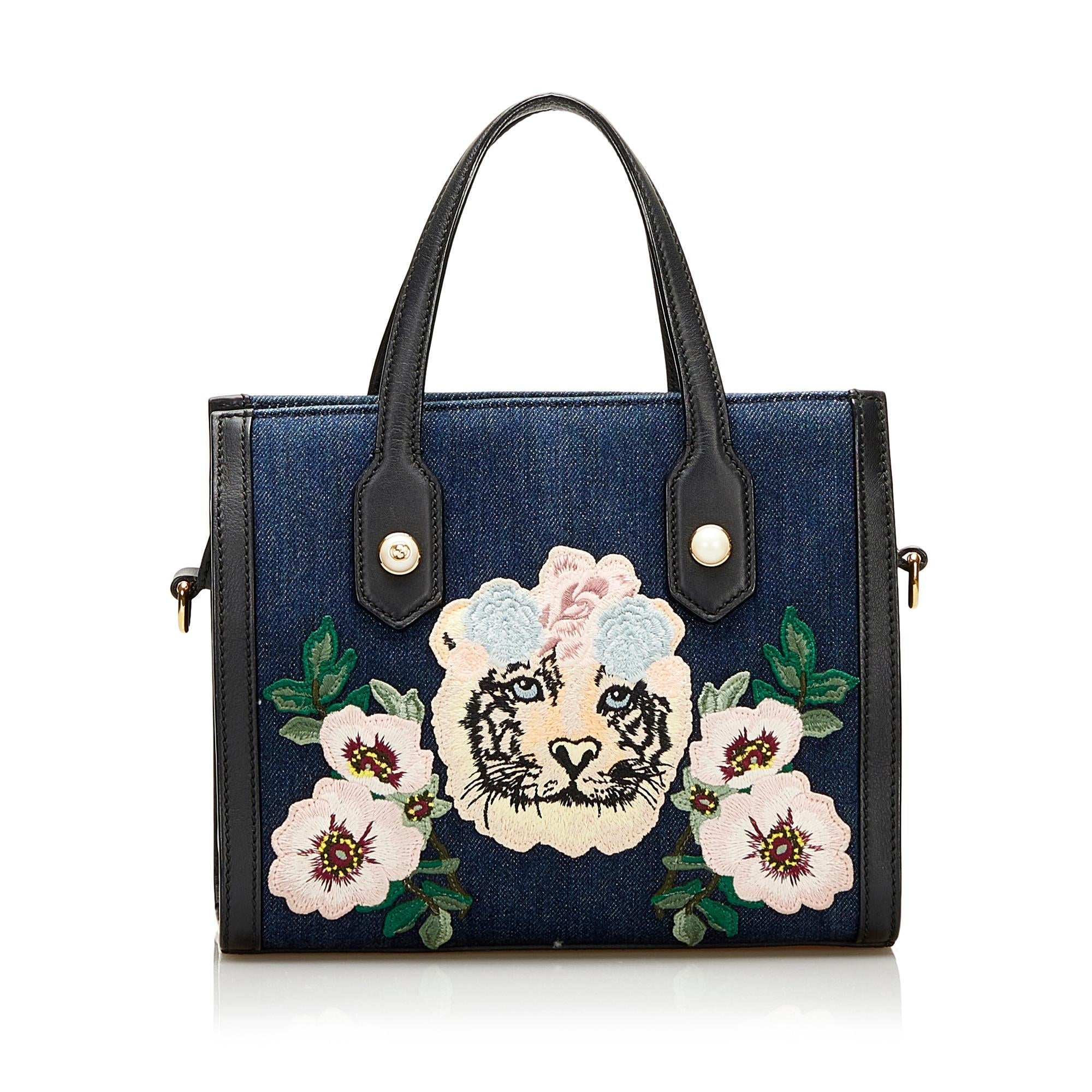 Gucci Denim Tiger Pearl Tote (SHG-35954)