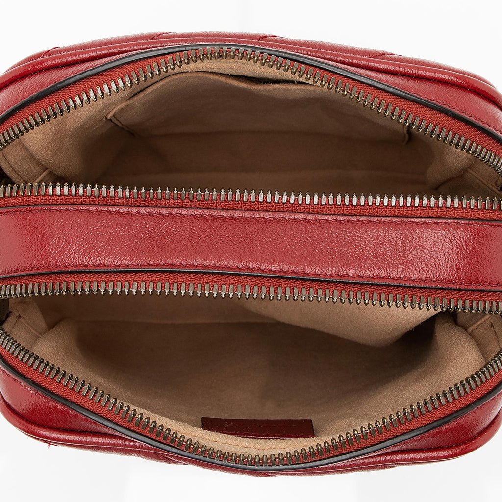 Gucci Diagonal Matelasse Leather GG Marmont Double Zip Mini Camera Bag