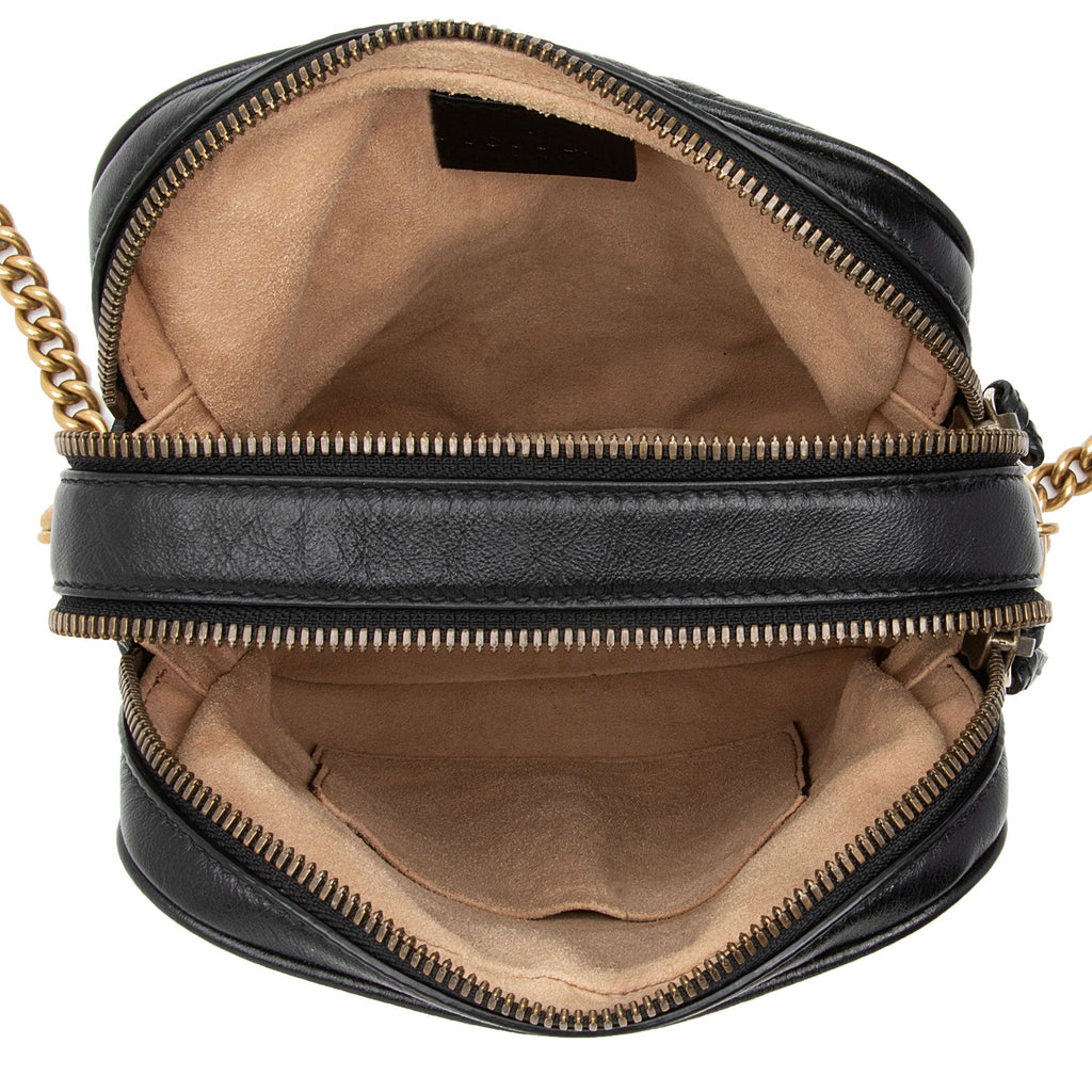 Gucci Diagonal Matelasse Leather GG Marmont Double Zip Mini Camera Bag