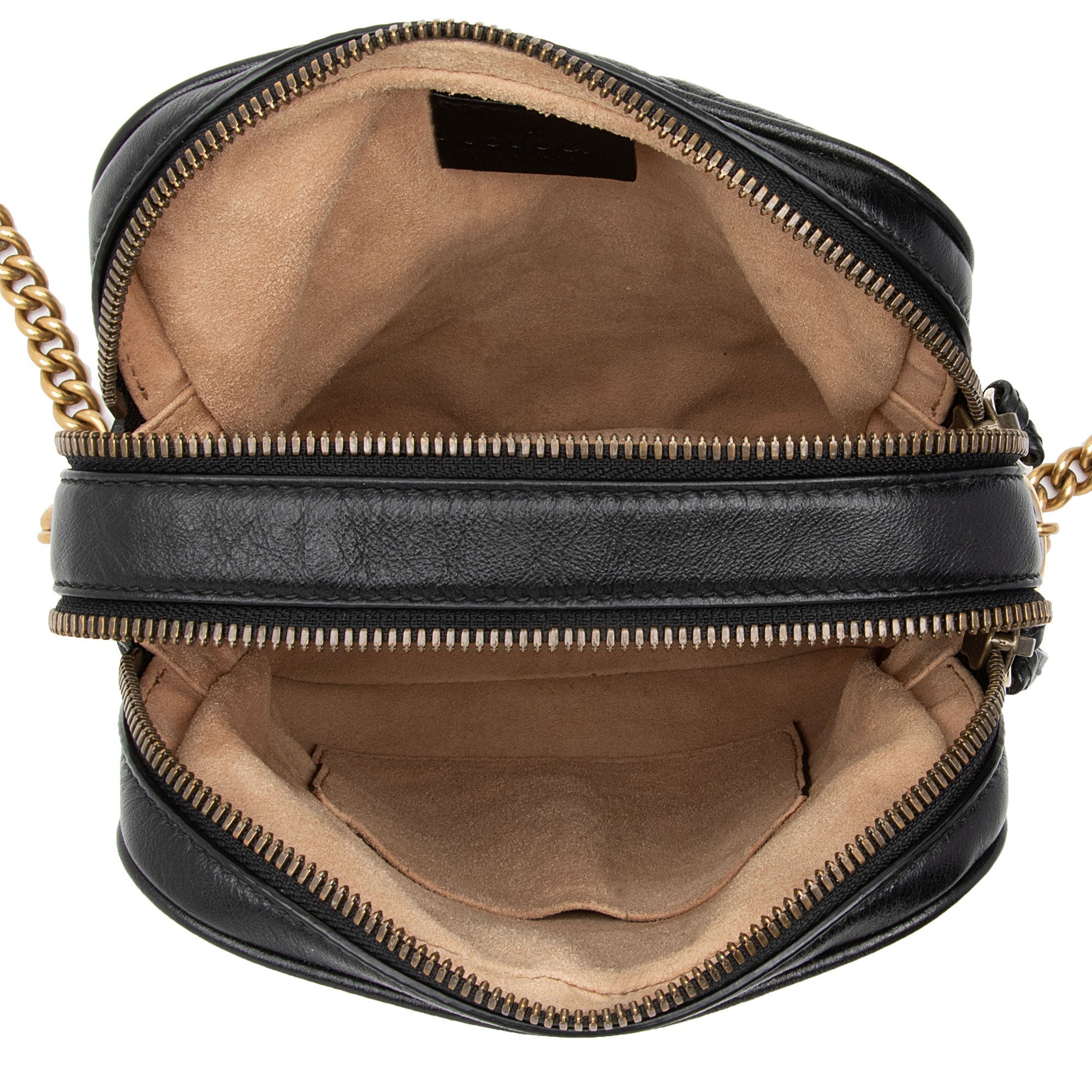 Gucci Diagonal Matelasse Leather GG Marmont Double Zip Mini Camera Bag