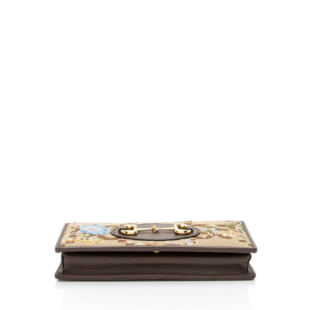 Gucci Embroidered Jumbo GG Canvas Horsebit 1955 Wallet on Chain (SHF-KtvM2R)
