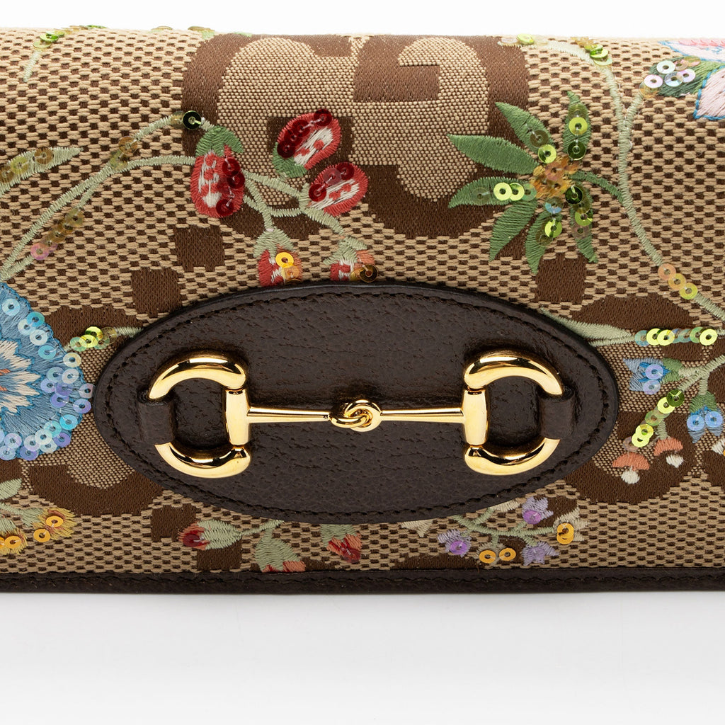 Gucci Embroidered Jumbo GG Canvas Horsebit 1955 Wallet on Chain (SHF-KtvM2R)