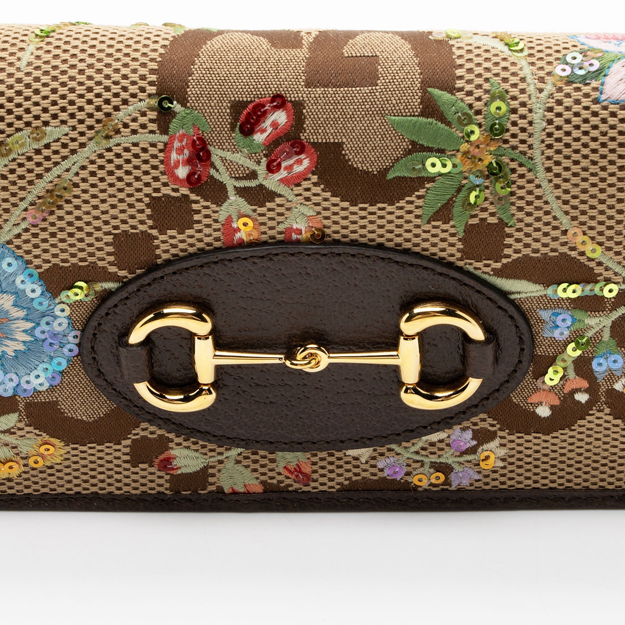 Gucci Embroidered Jumbo GG Canvas Horsebit 1955 Wallet on Chain (SHF-KtvM2R)