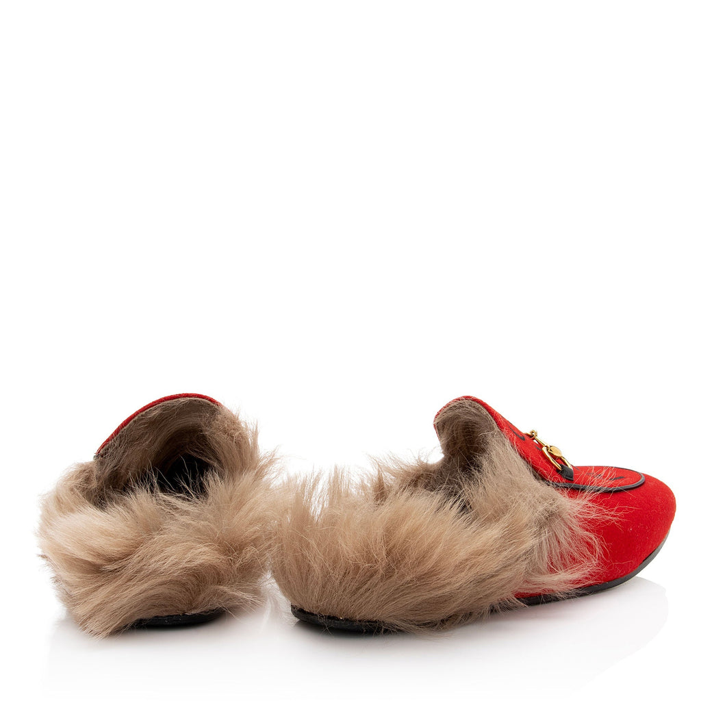 Gucci Felt Fur Gucci 100 Princetown Slippers - Size 8.5 / 38.5 (SHF-9E2dap)