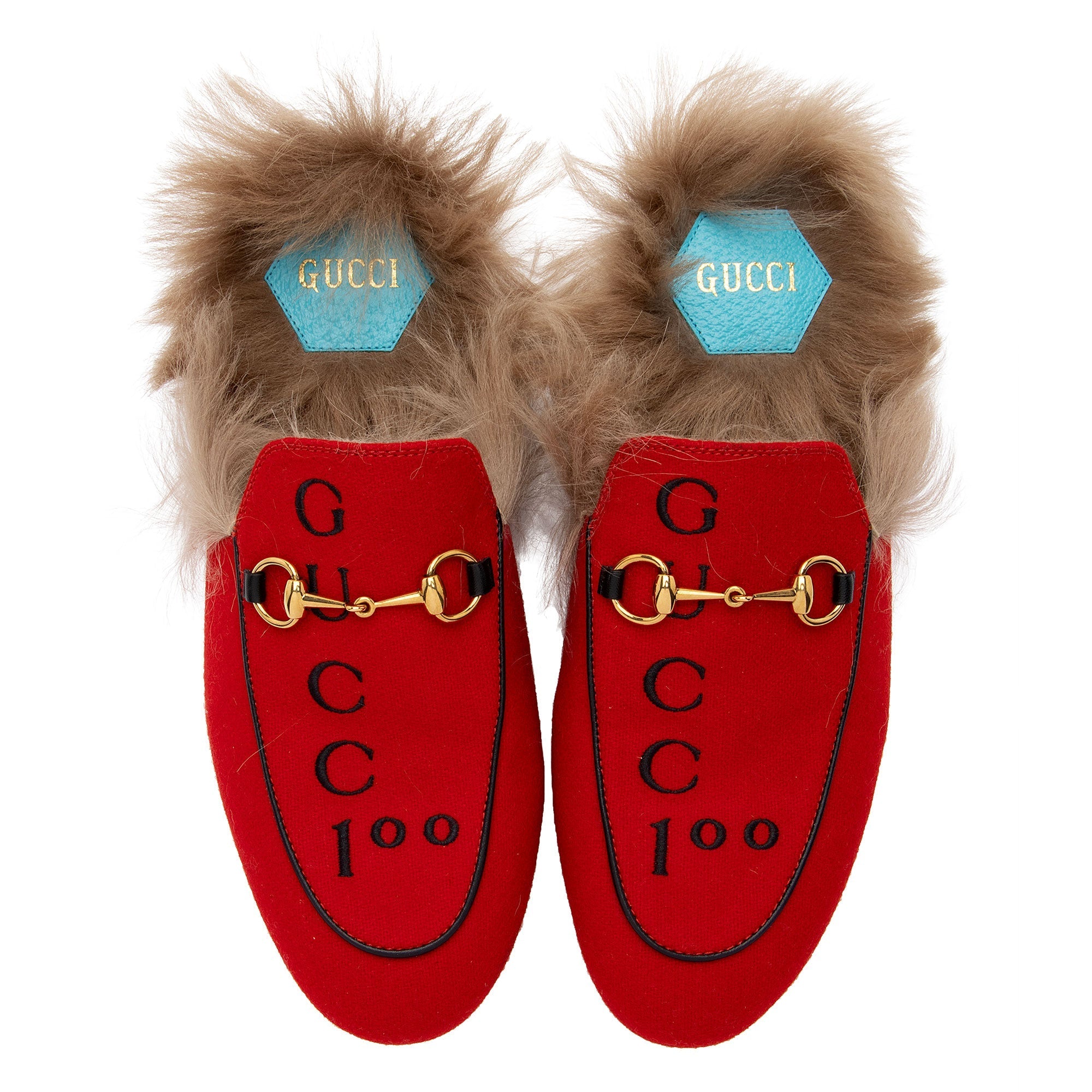 Gucci Felt Fur Gucci 100 Princetown Slippers - Size 8.5 / 38.5 (SHF-9E2dap)