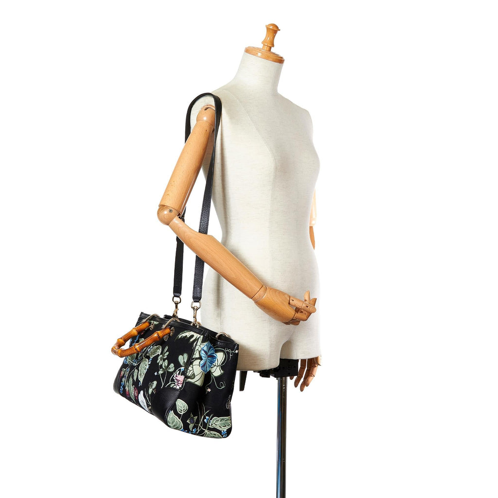 Gucci Flora Knight Bamboo Shopper Canvas Satchel (SHG-26471)