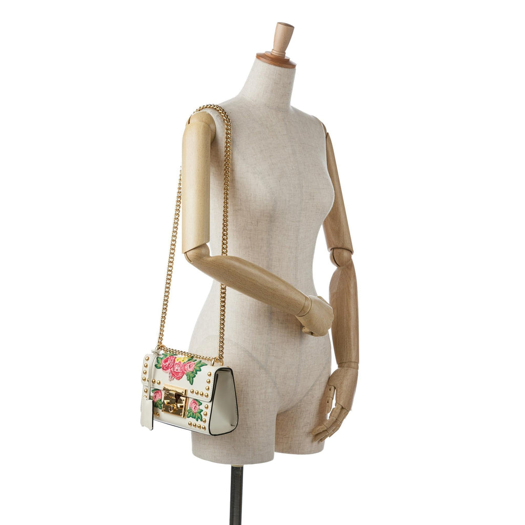 Gucci Floral Studded Padlock Shoulder Bag (SHG-0r94kw)