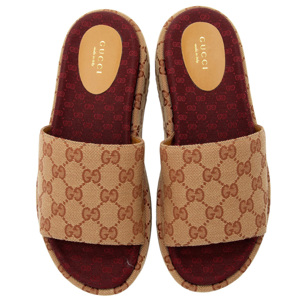 Gucci GG Canvas Angelina Slide Platform Sandals - Size 8.5 / 38.5 (SHF-jgEb0t)
